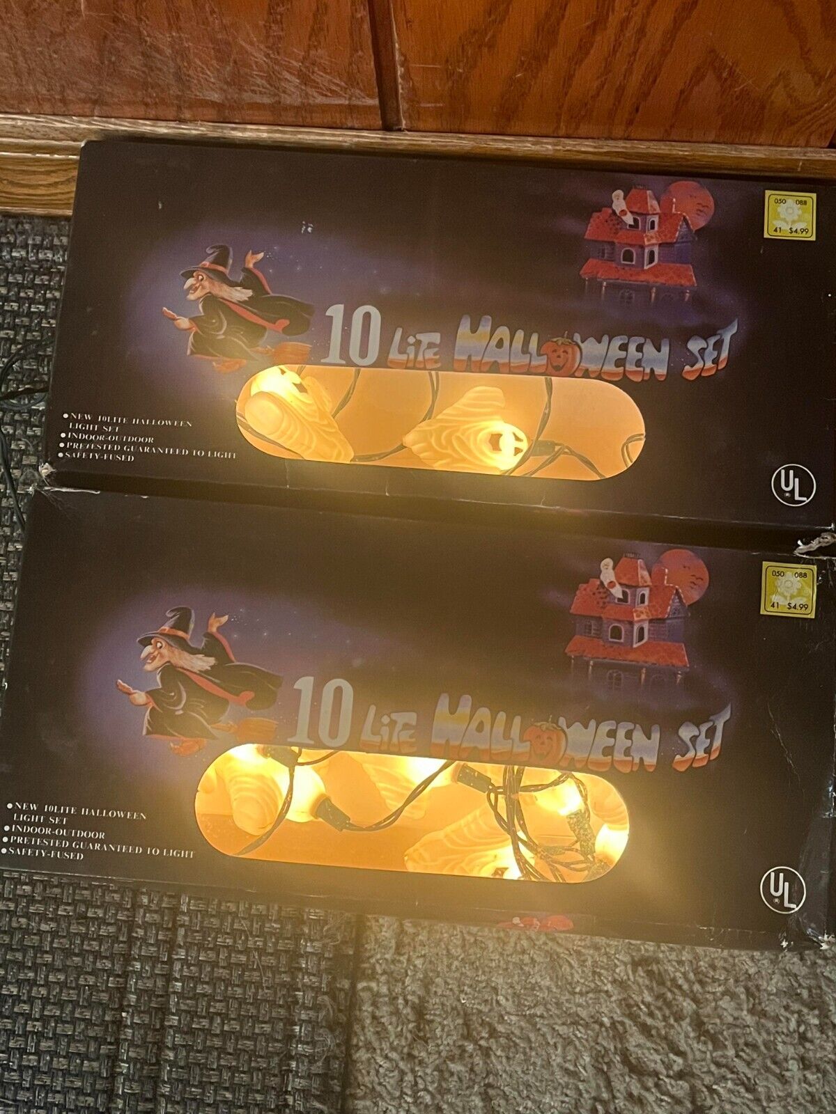 2 Vintage Halloween Blow Mold Ghost String Lights 10 String Lites Lights & boxes