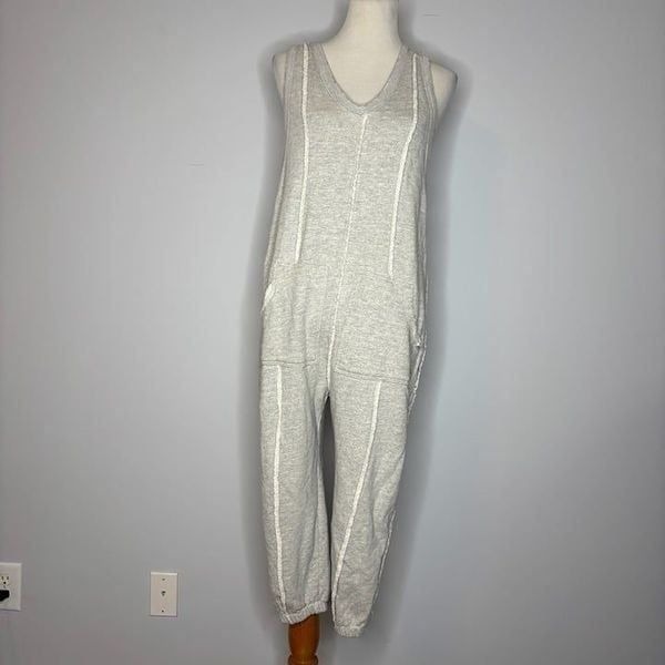Free People- Grey Cropped Jumpsuit with White Detailing