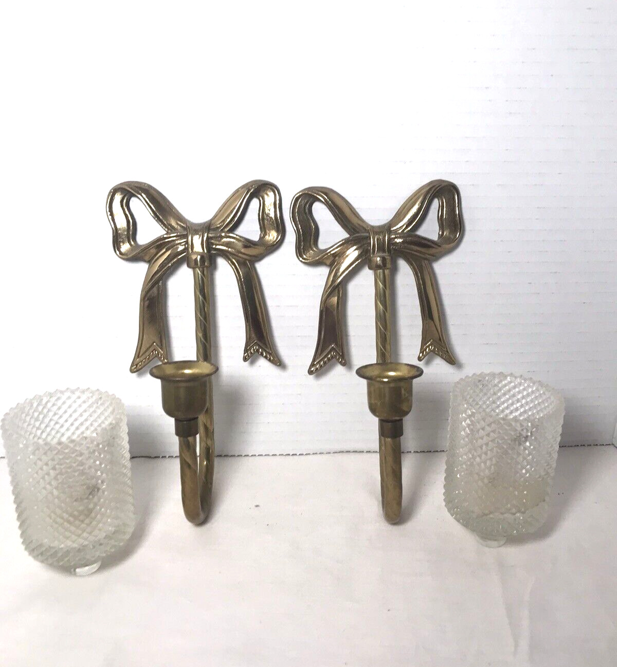 Pair VTG Brass Wall Mount Candle Sconces Votive Made in Tawain & Japan 8 inches