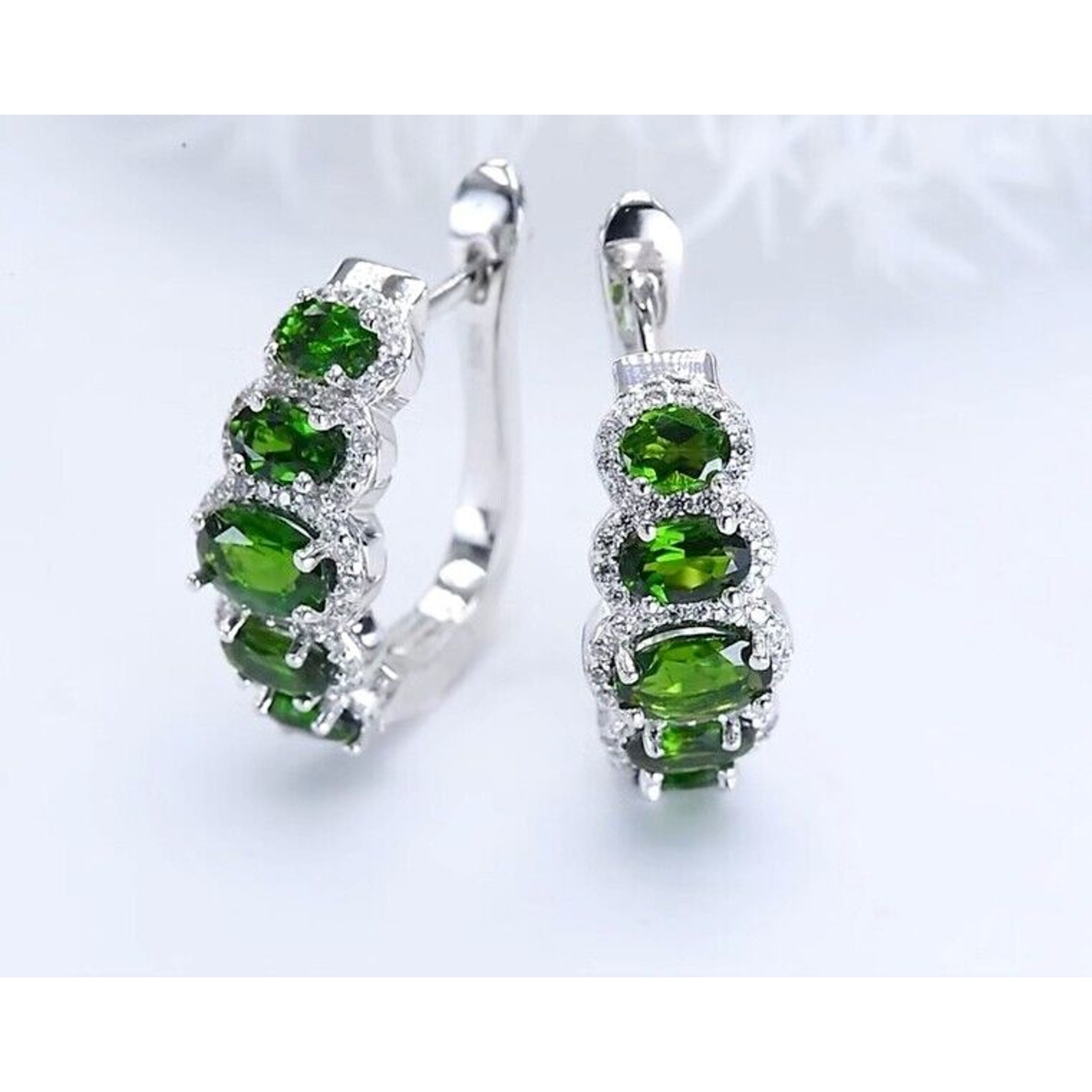 Chrome Diopside Clip Earrings, Natural Diopside Gemstone Earrings Sterling 3.CT