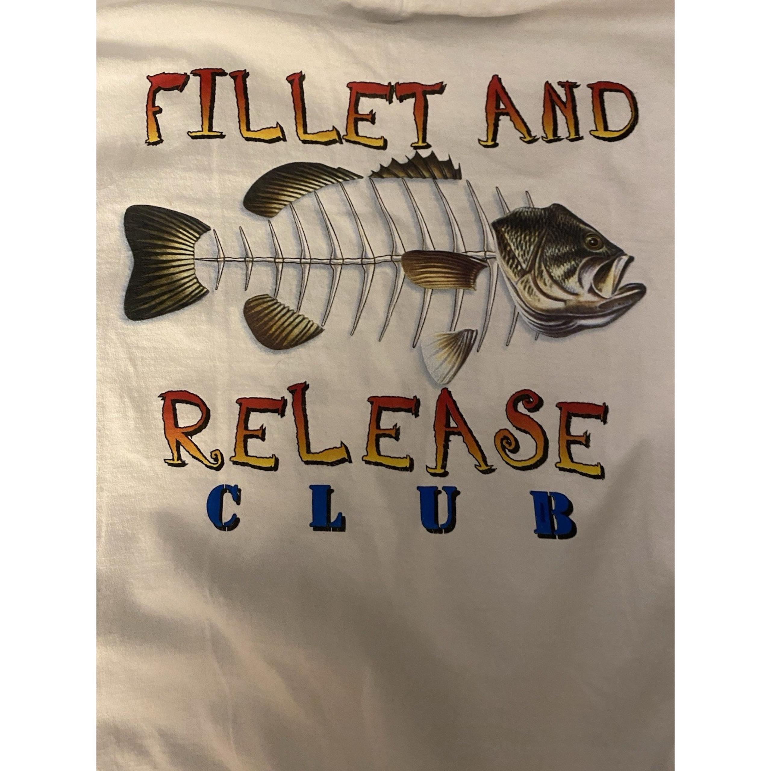 Zinc Graphic Fillet and Release Club Pocket White Tshirt Mens Large 44"chest