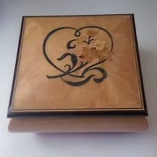 Wooden Jewelry Music Box w Floral Wood Inlay