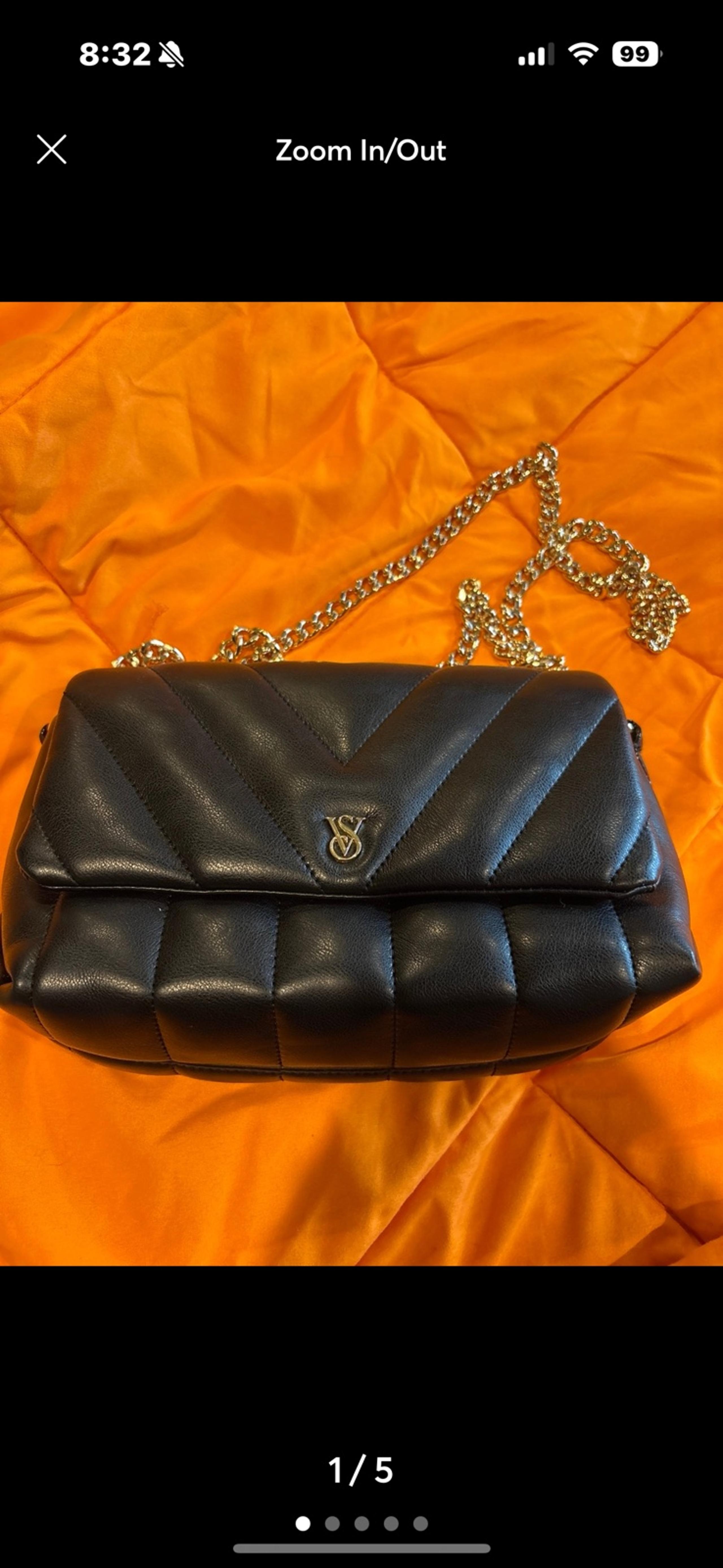 Victoria’s Secret Soft Leather Black Cross-Body Purse with Gold Chain