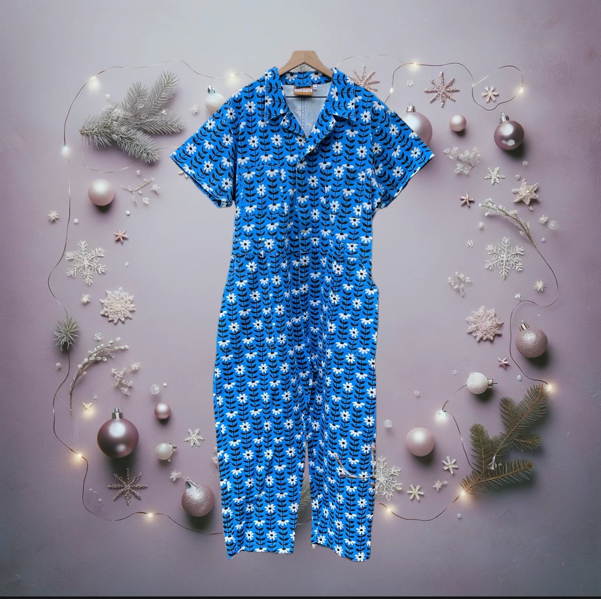 Big Bud Press Blue Daisy Chain Short Sleeve Jumpsuit Size 2XL