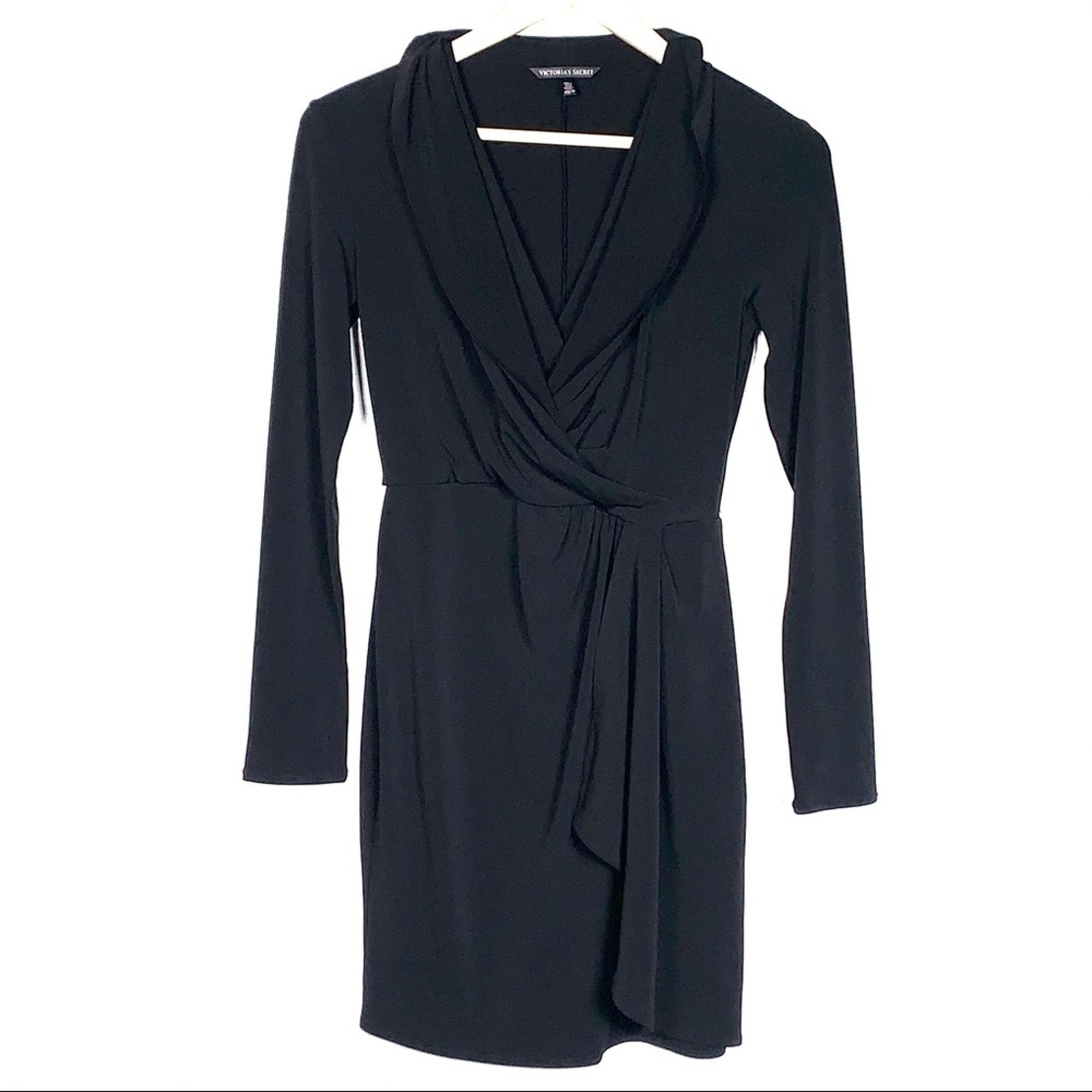 Victoria’s Secret black long sleeve v neck knee length pleated dress size XS