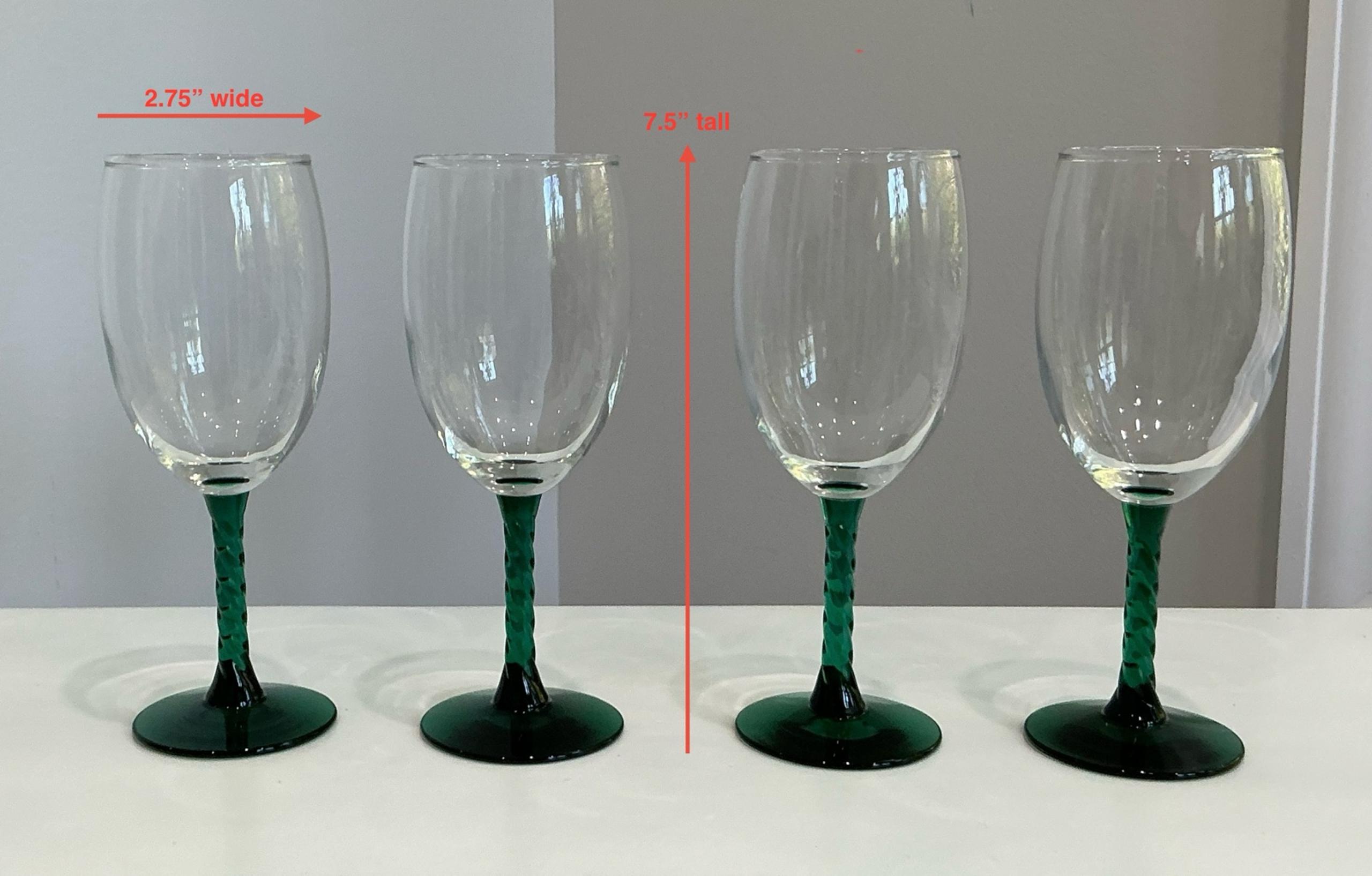 Set of 4 Vintage Cristal D'Arques-Durand Wine Glasses with Twisted Green Stems