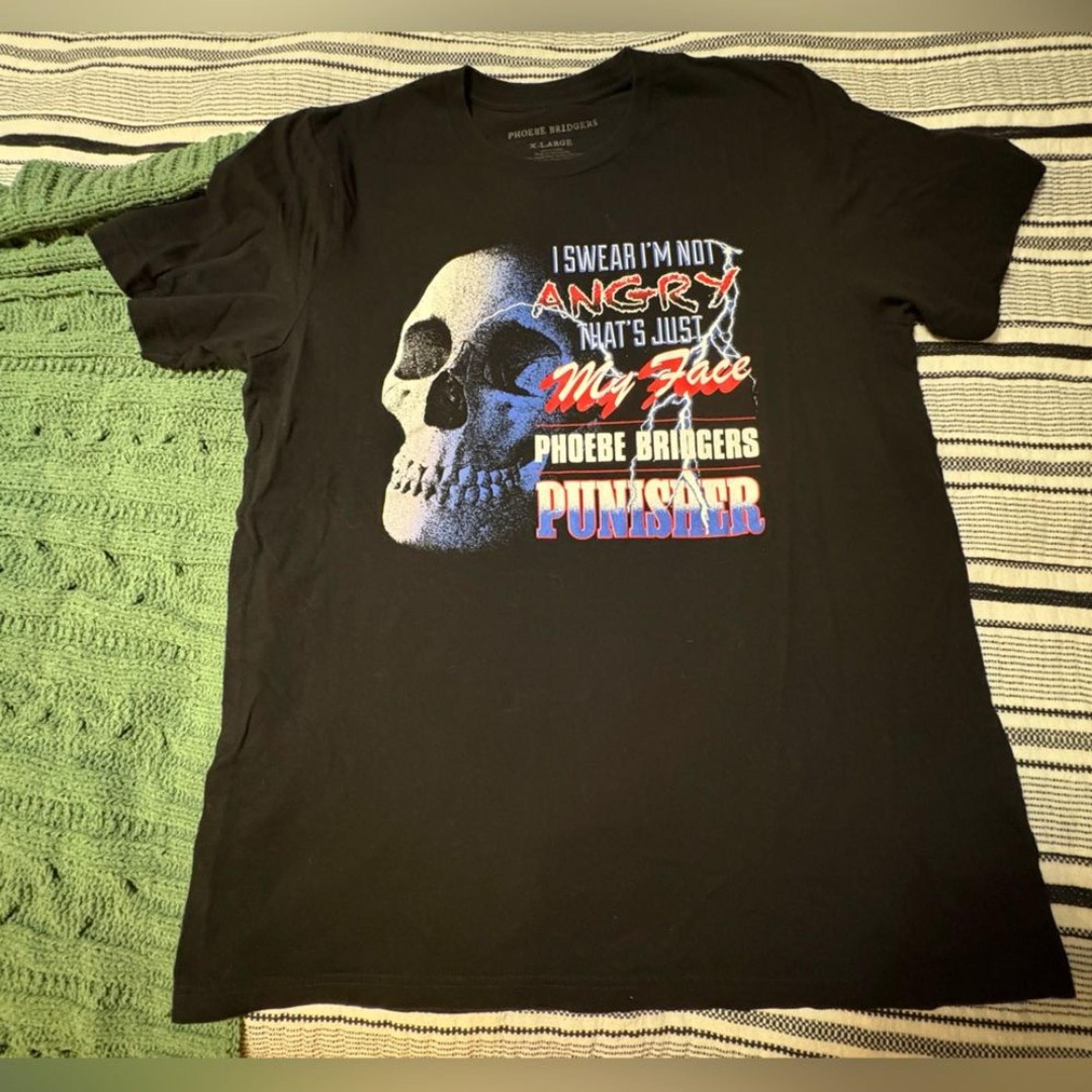 Phoebe Bridgers Punisher Graphic T-Shirt XL Black Skull “Not Angry” Indie Music