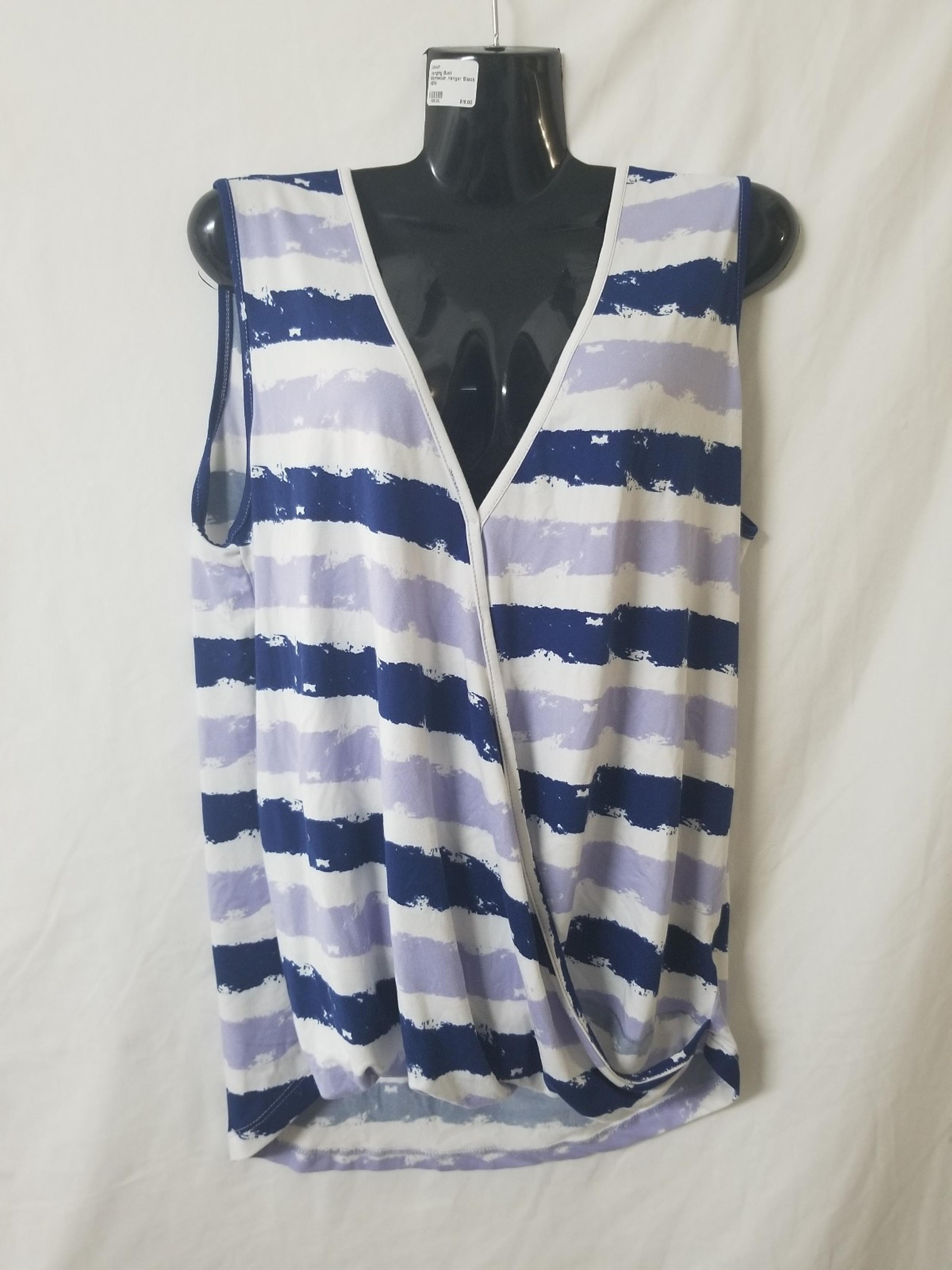Womens DOUBLJU Purple and Navy Stripe Twist Front Blouse Tank Size M
