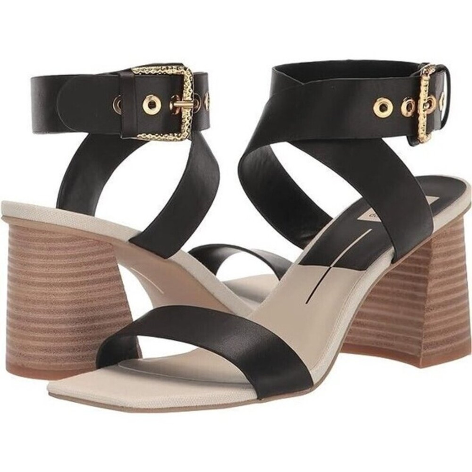 Dolce Vita | Black Paytin Square Toe Crossover Strap Heeled Sandal | Size 7