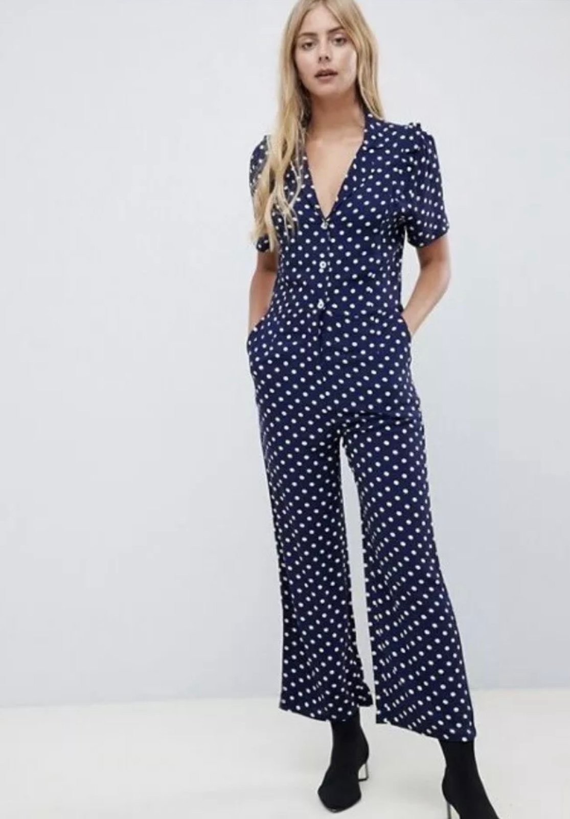 NWTLeon & Harper Navy Polka Dot Jumpsuit L