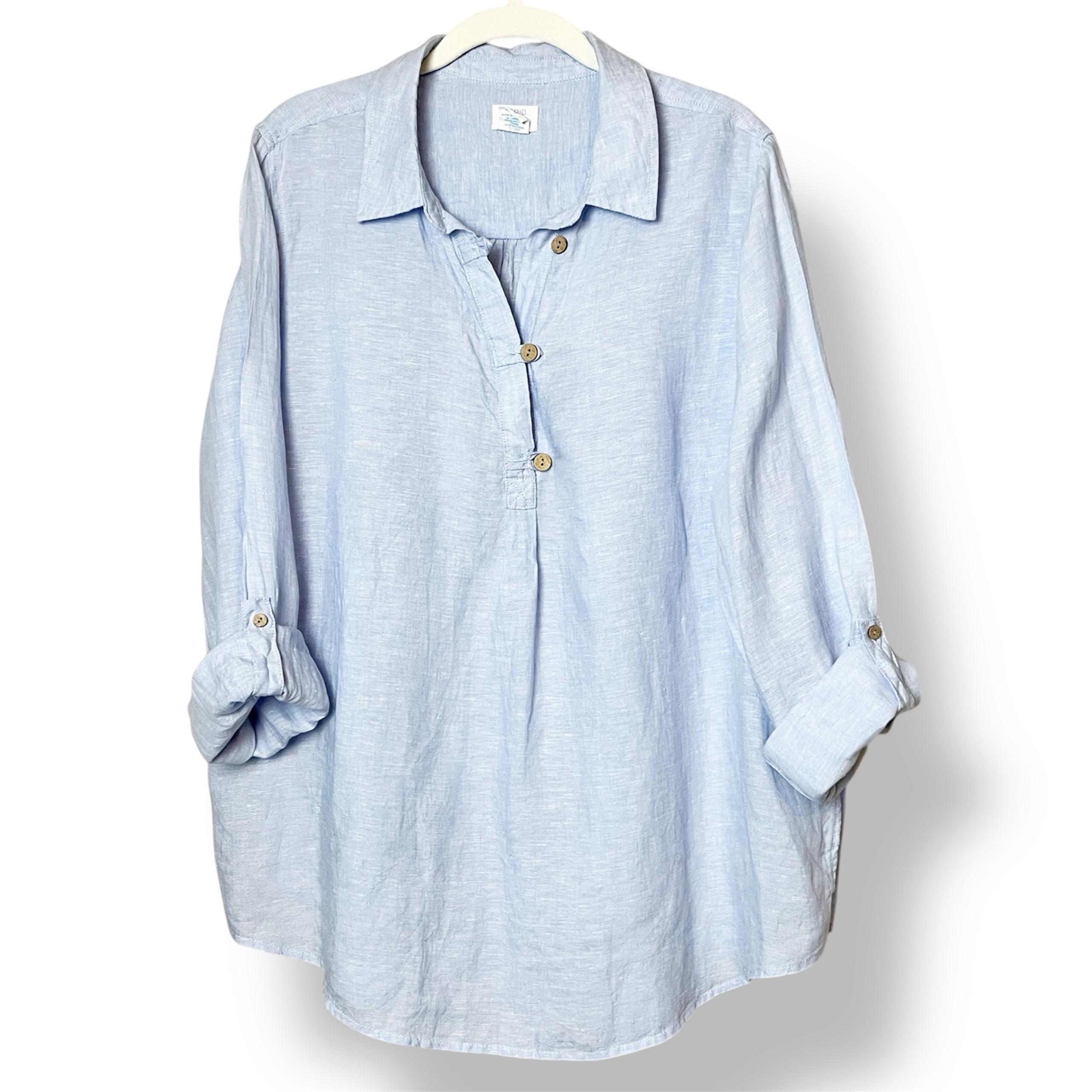 Sigrid Olsen 100% linen popover tunic shirt XL light blue  top minimalist solid