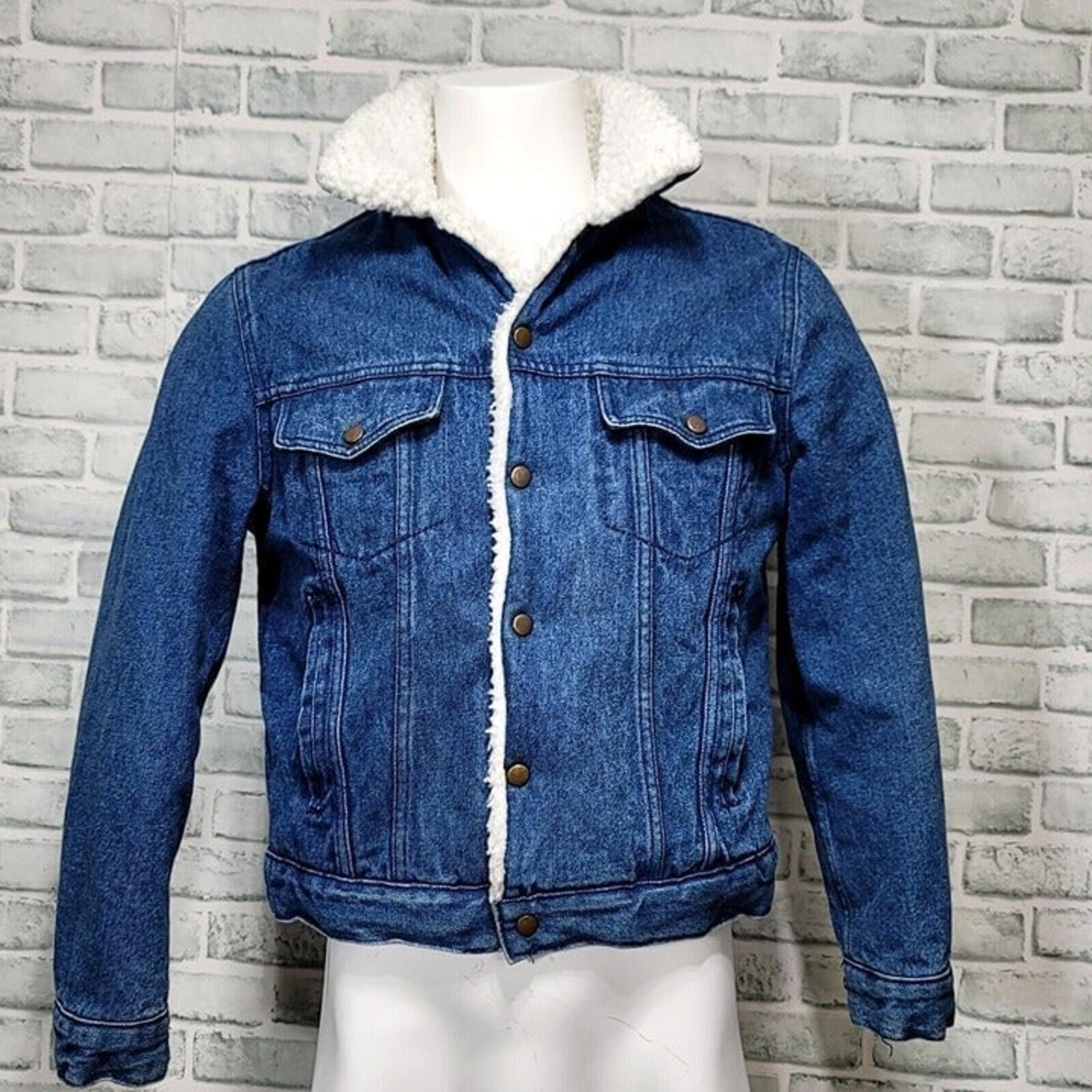 Vintage 80s BJ-R Mens M Sherpa Lined Snap Front Blue Denim Jean Jacket