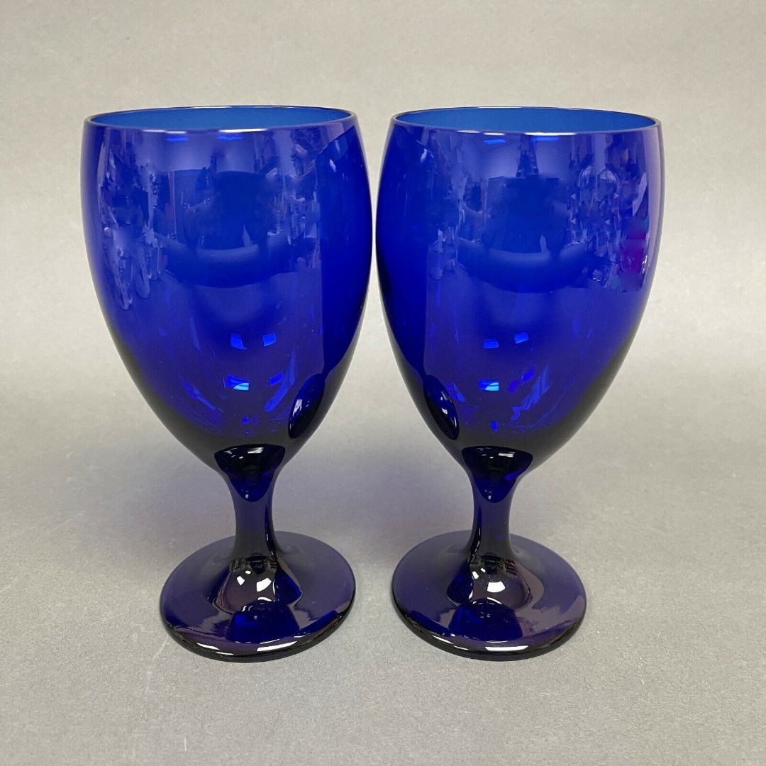 Libbey Cobalt Blue Glass Wine Glasses Goblets 7 Lot of 2