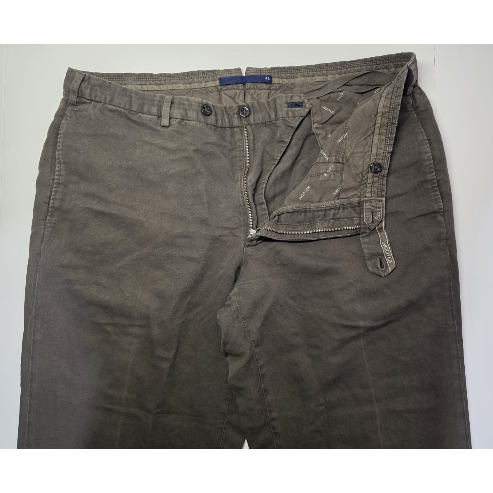 Incotex Mens Size 40 Linen Blend Brown Chino Pants