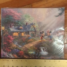 Last chance Thomas kinkade Mickey and Minnie Sweetheart bridge canvas 14x11