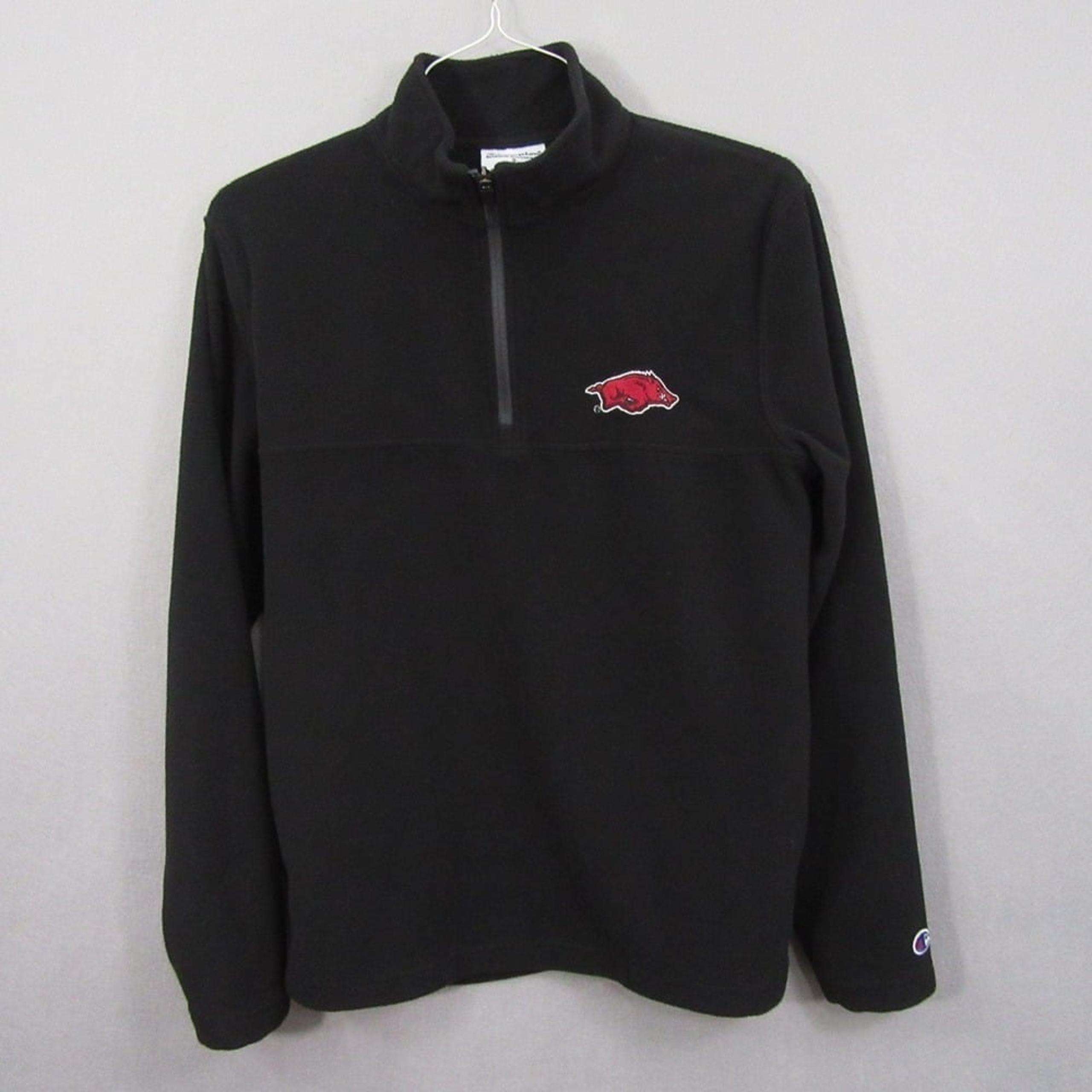 Champion Mens Arkansas Razorbacks Jacket S Black 1/4 Zip Fleece Logo Mock