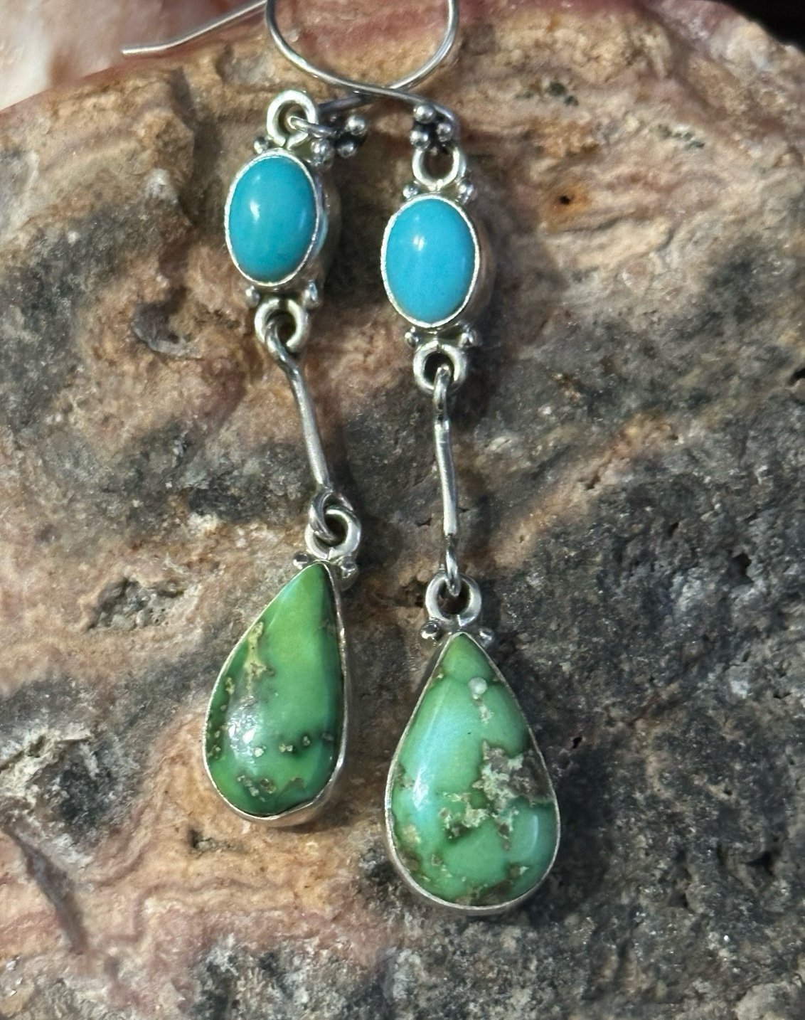 Sonoran Gold Turquoise Southwestern Sterling silver 2 inch earring