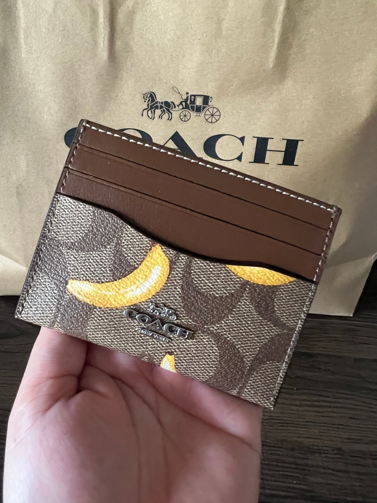 CoachSlim Id Card Case In Signature Canvas With Banana Print