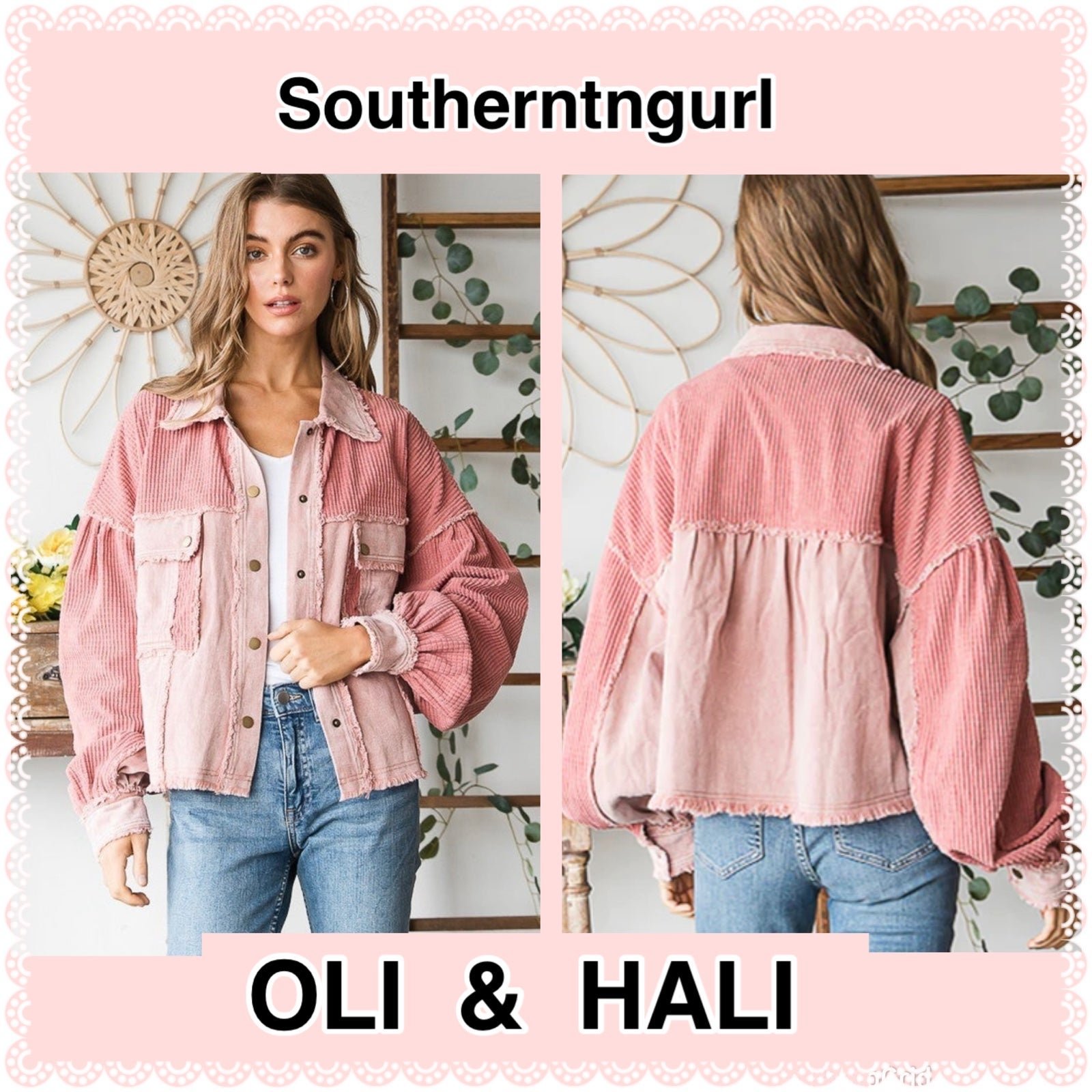 NWT OLI & HALI Oversized Mixed Materials Long Sleeve Corduroy Jacket