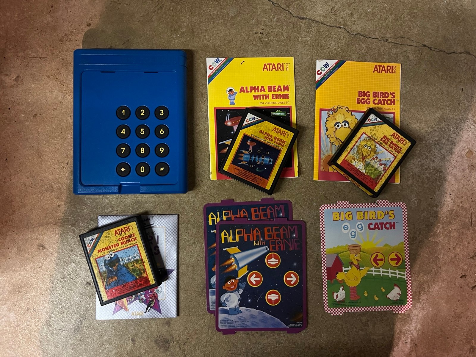 Atari 2600 Kids Controller OEM, Alpha Beam, Big Bird,, Cookie Monster, W Manuals