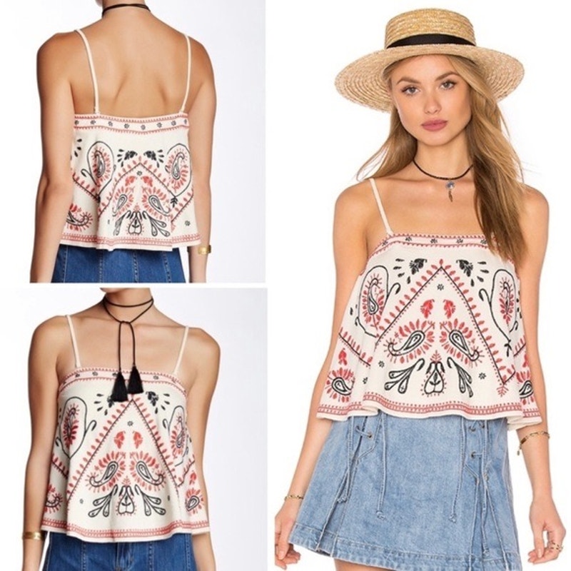 #25bk- Free People Embroidered Flirt Alert Tube Top NWOT Sz:Sm Ret98 Festival