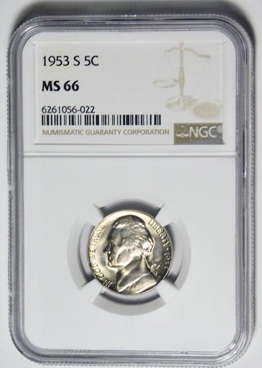1953 S Jefferson Nickel LOW POP! NGC Mint State 66