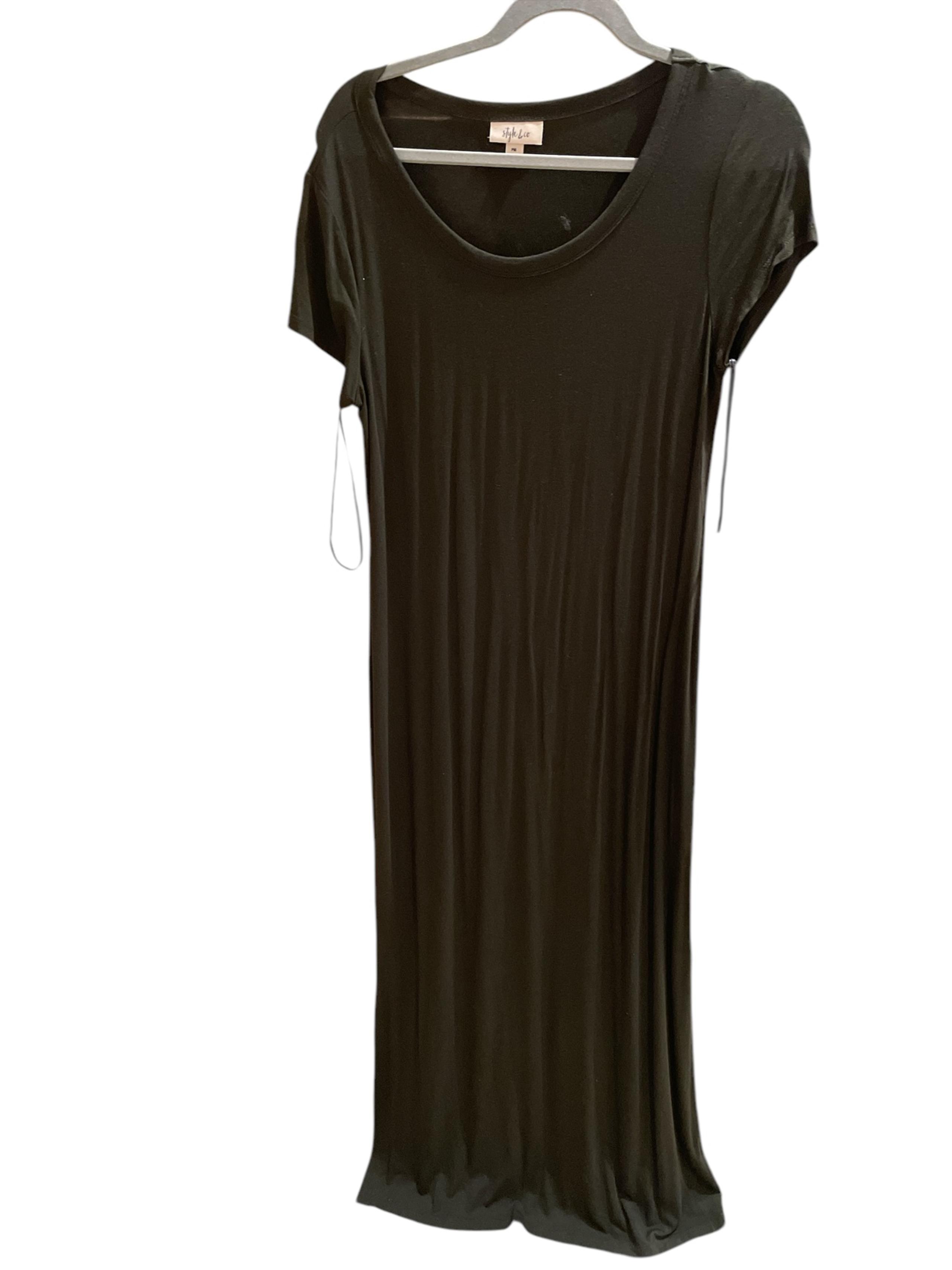Women’s Style & Co khaki green scoop neck short sleeve maxi dress size PM