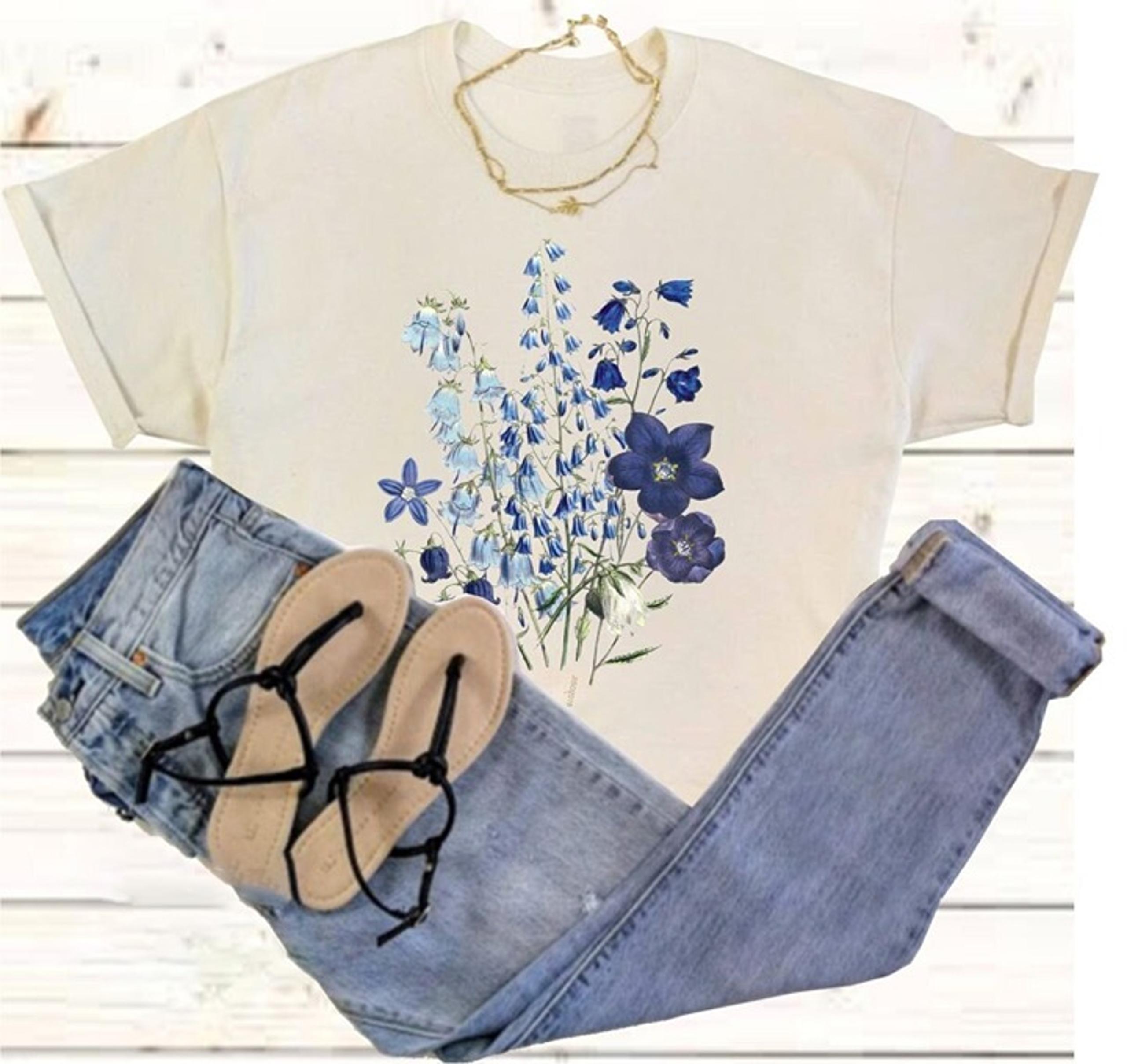 Jardin Azure, Botanical Tee, Flower shirt, Vintage T, plant shirt, botanical t,