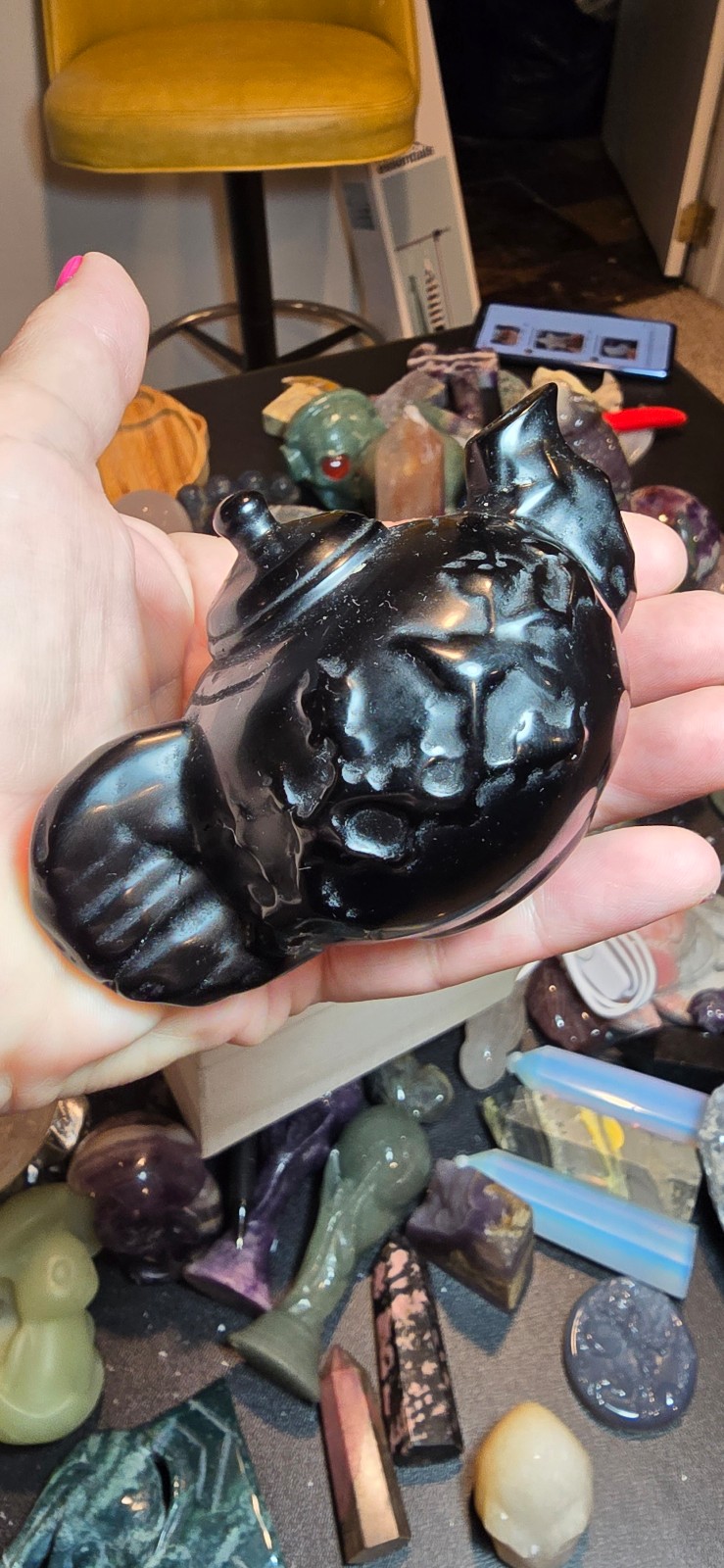Black Agate Ornate Crystal Tea Pot FREE SHIPPING