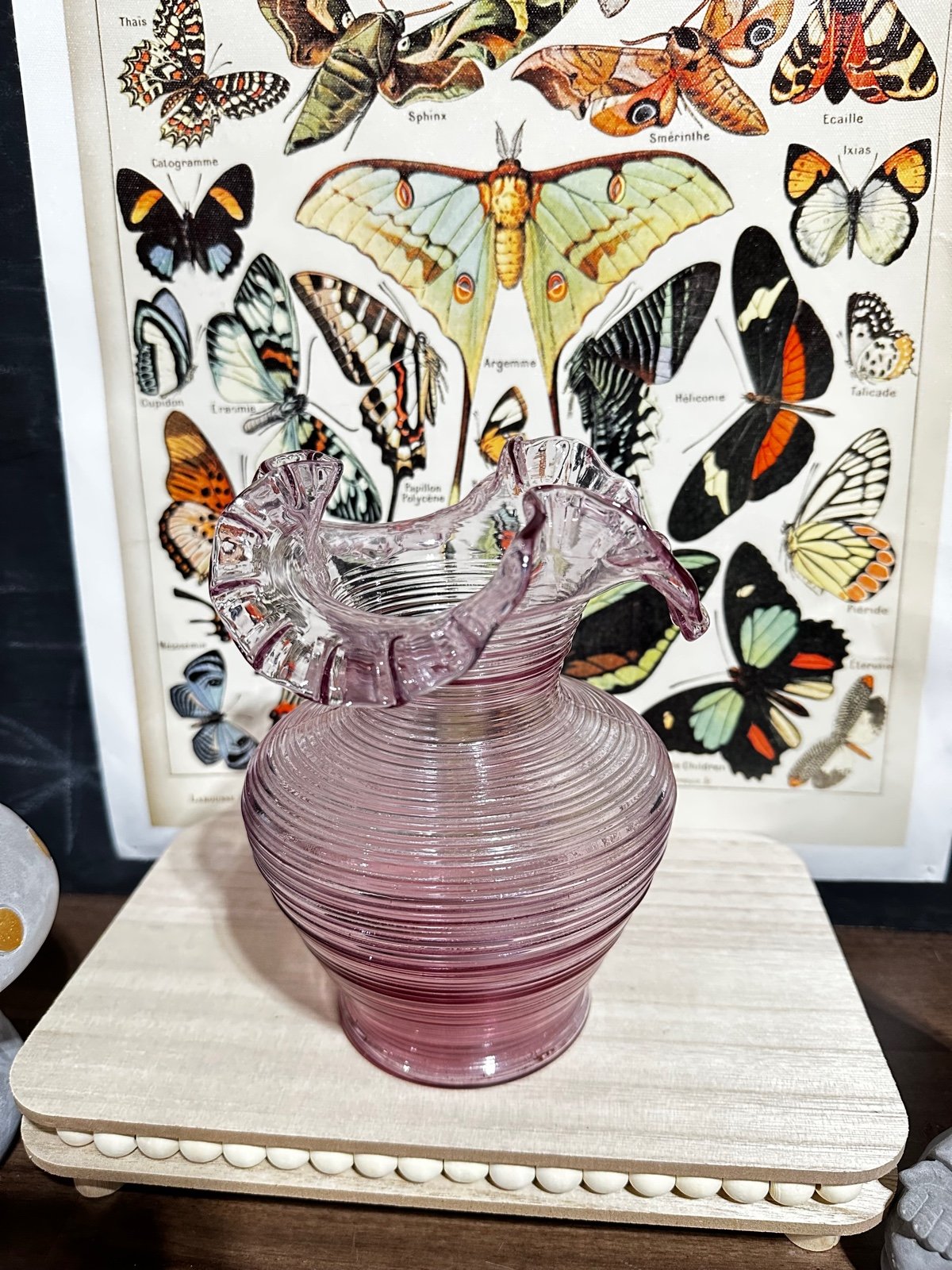 Dusty Rose Spun Threaded Glass Vase Fenton Made for Tiara 8 Inches Tall