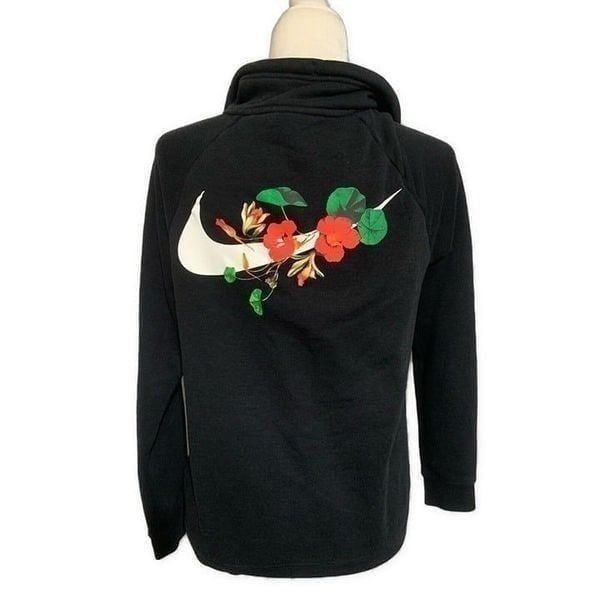 Nike Black White Tropical Floral Long Sleeve Zip Up Sweatshirt Sweater jacket Xs