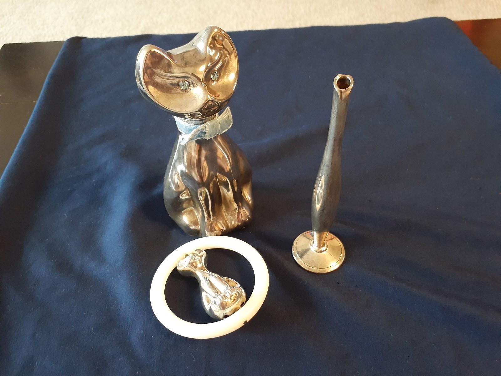 Stunning Vintage Silver Plated Cat Bank and Rattle