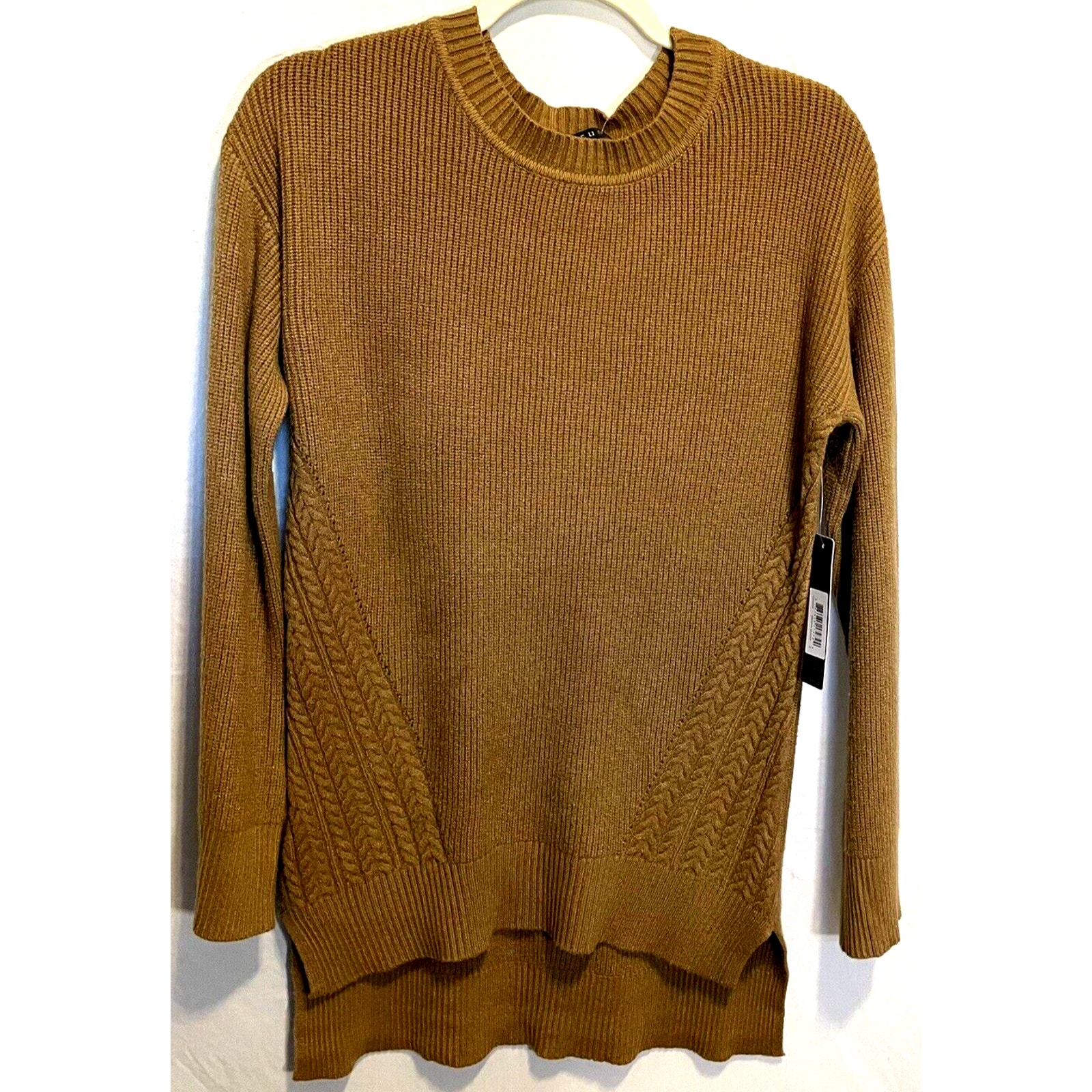 Sweater Tunic Cyrus Women’s Crew Neck Ribbed Brown Sugar Extra Long Small NWT