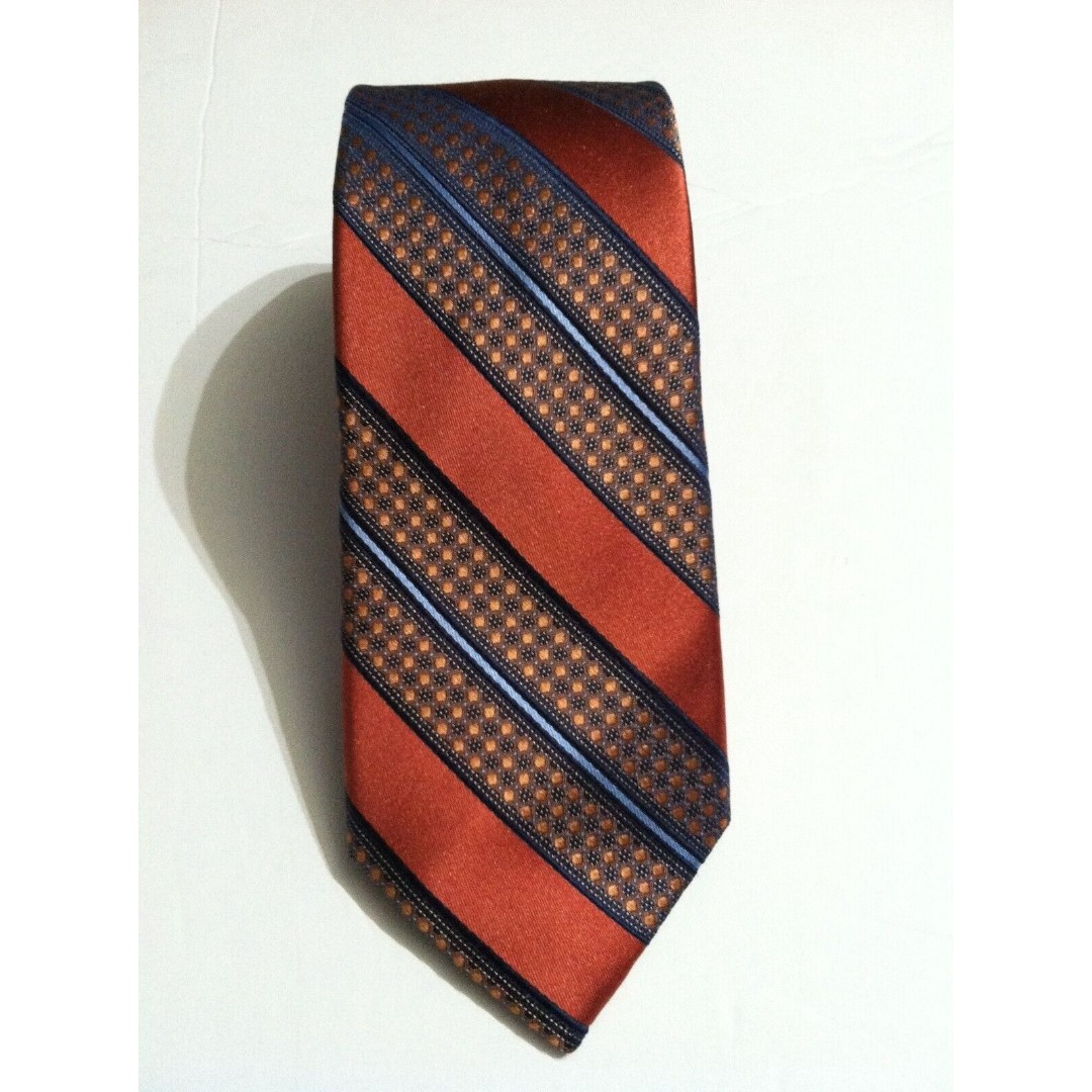 BROLETTO MENS NEW BLOOD ORANGE 100%SILK STRIPED CLASSIC NECK TIE WIDTH: 2 7/8