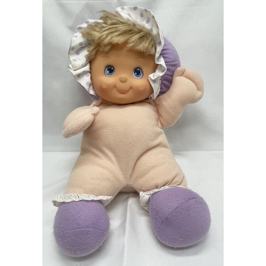 Vtg HK City Toys Baby Doll Plastic Face Cream and Purple Pokadot Hat RARE