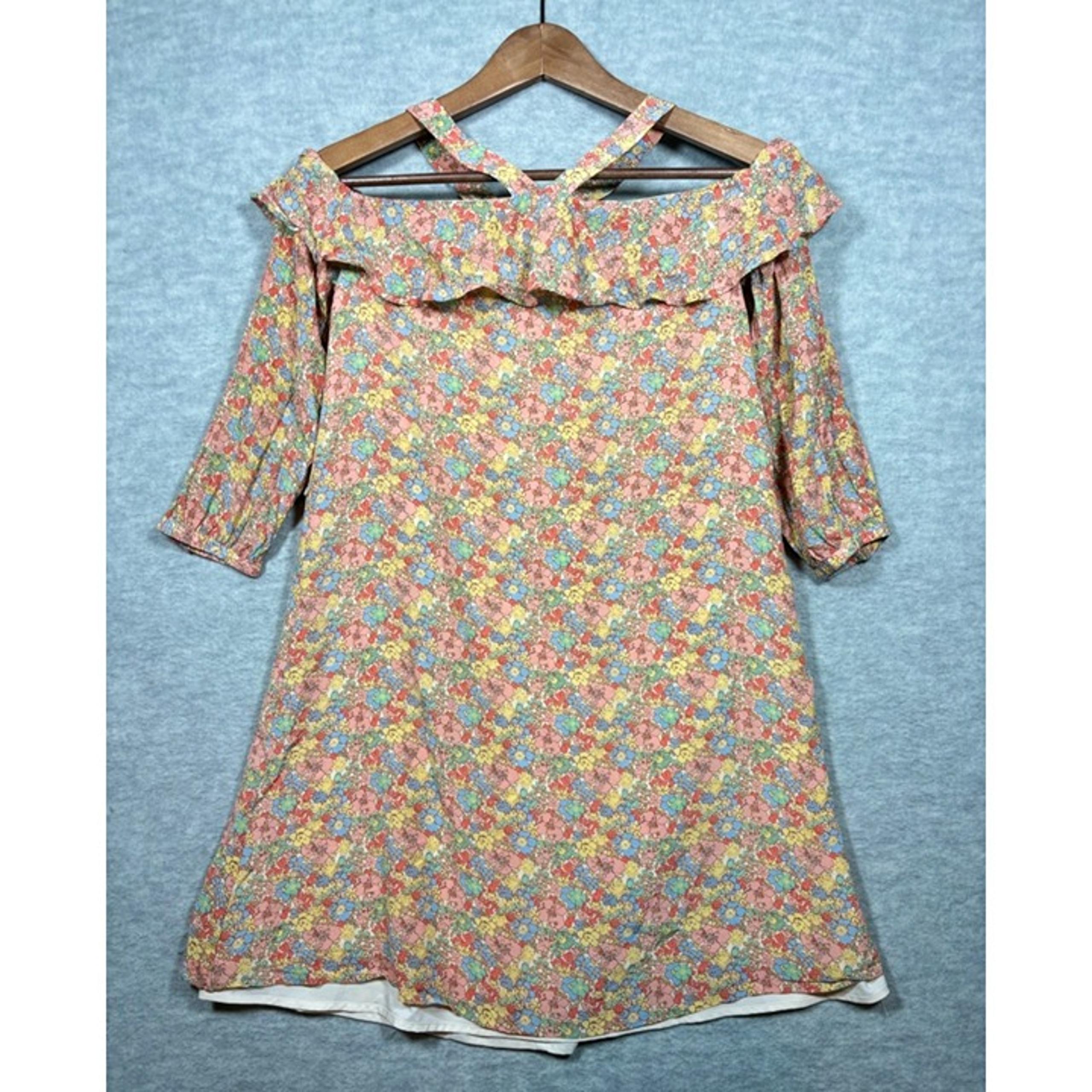Madewell Floral Off-Shoulder Silk Dress Ruffle Cross-Back Straps Size 00 Floral