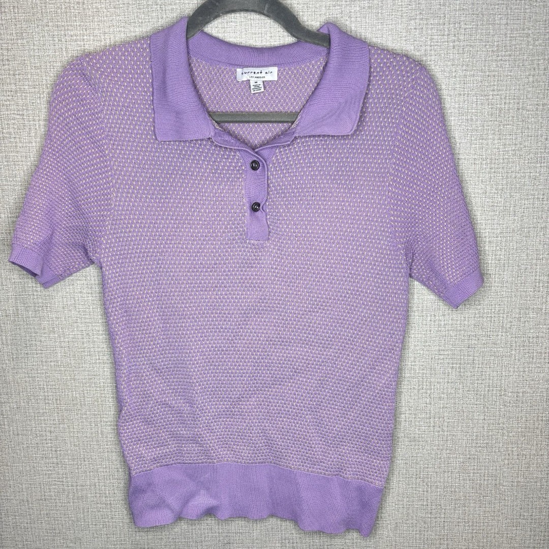 Current Air Womens Short Sleeve Knit Polo Shirt Blouse Purple Yellow Size Medium