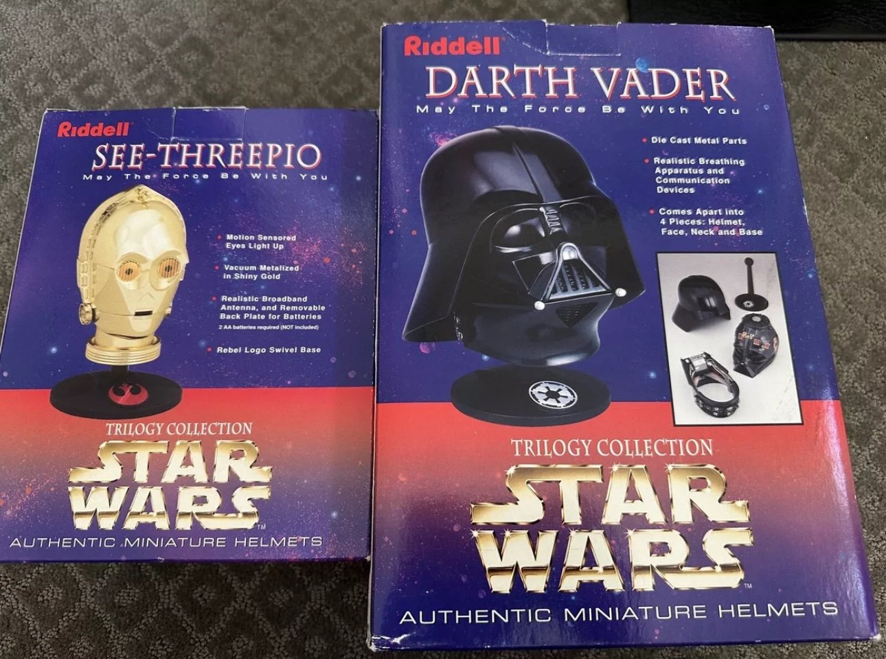 STAR WARS Riddell Darth Vader + C-3PO Mini Helmet Complete w/ Box & COA 2pcs Lot