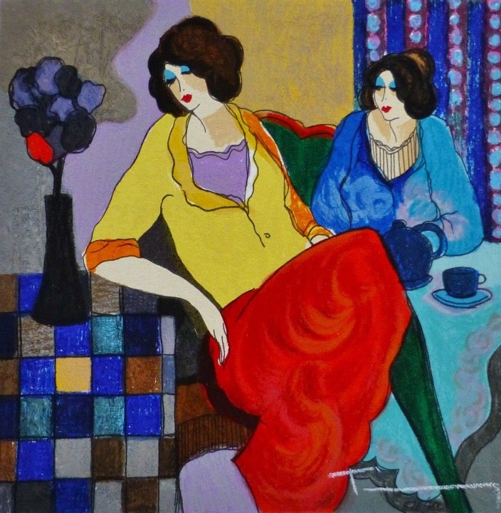 Tarkay Itzchak Sisters hand signed Art