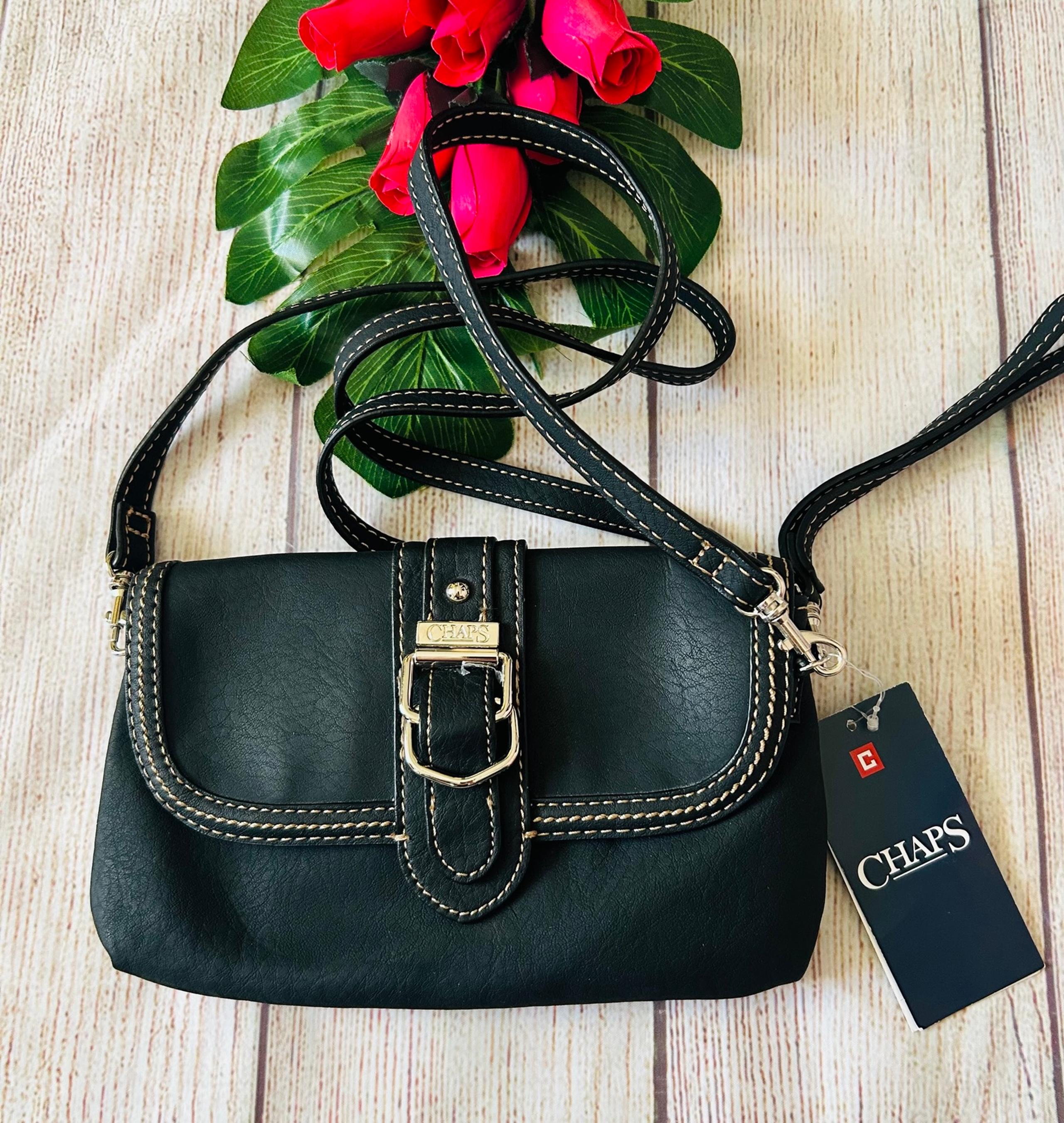 CHAPS Women’s Black Faux Leather Crossbody Bag NWT