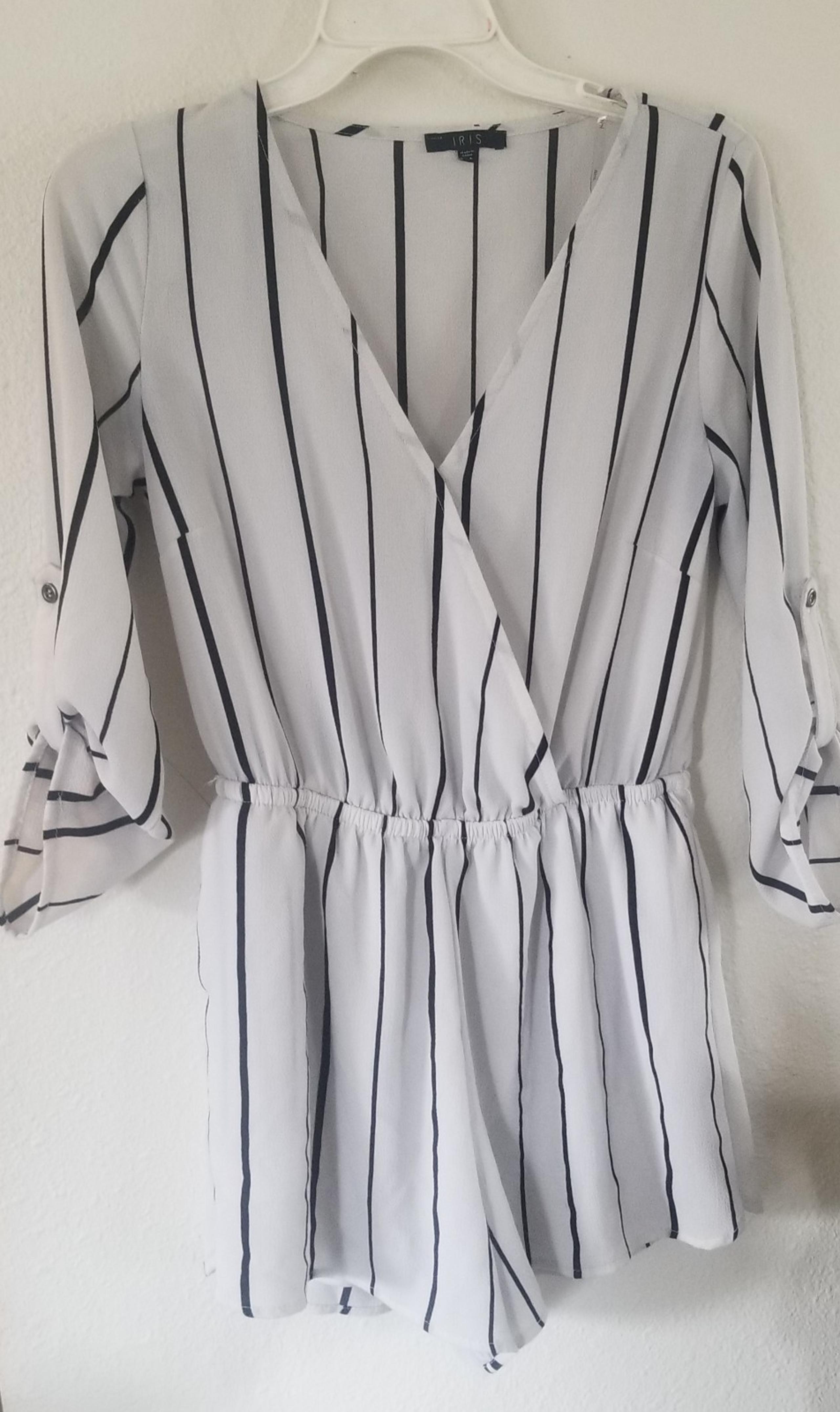 Iris womens romper white blue stripe size M