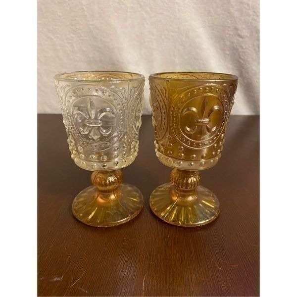 Vintage set of 2 glass amber goblets