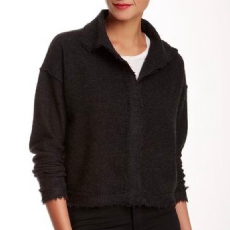 Eileen Fisher Boiled 100% Merino Wool Cropped Cardigan Sweater Size Small Gray