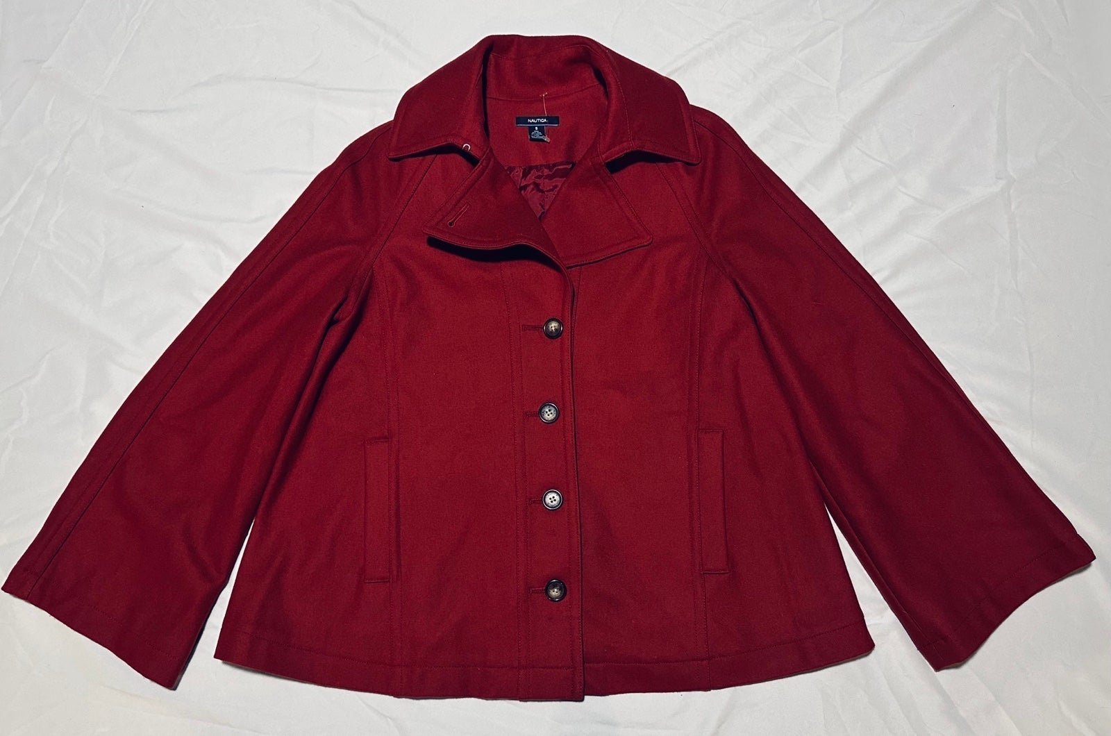 NAUTICA - Red Wool Pea Coat Bell Sleeves Ladies SMALL