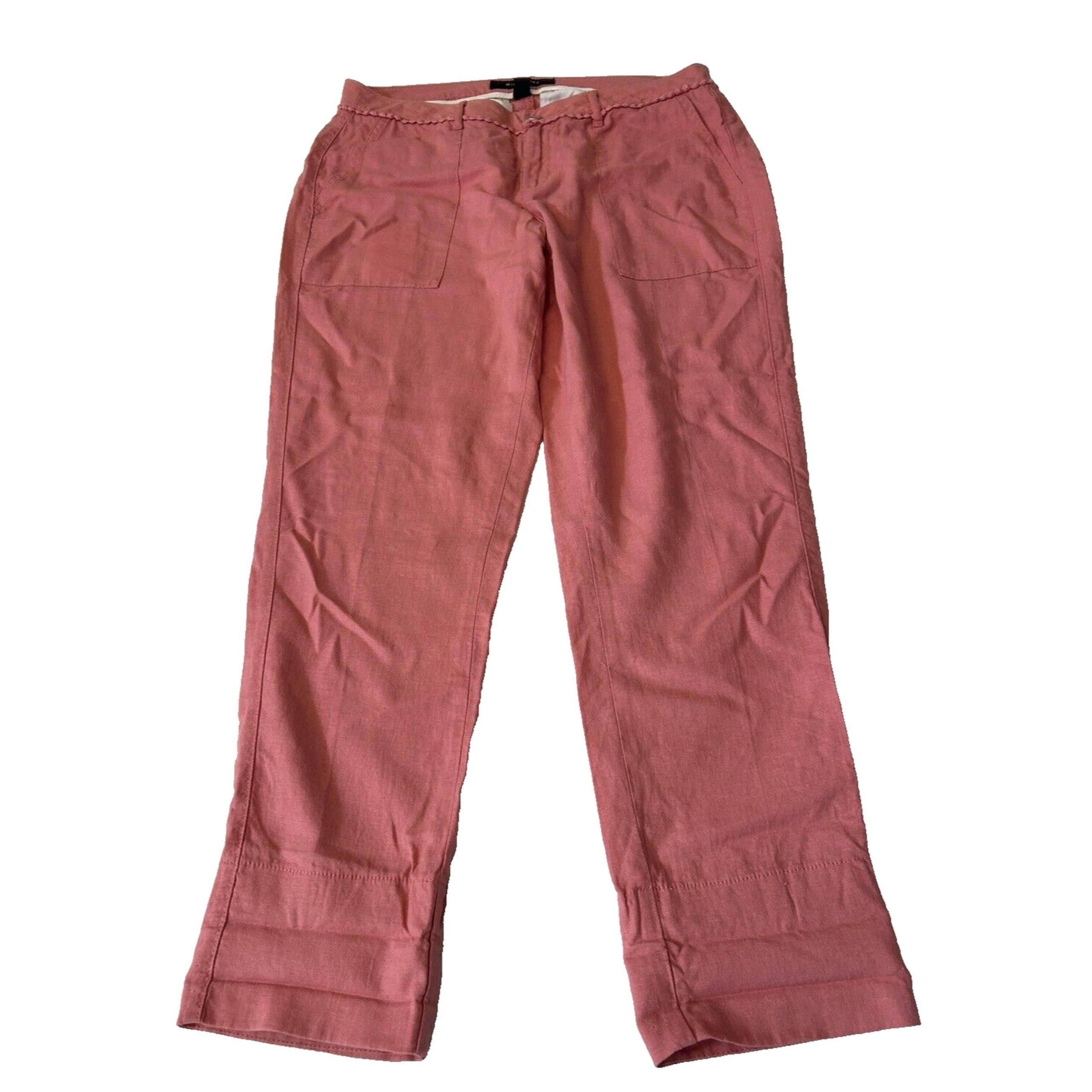 Nine West Women's Linen Blend Lauren Pants Sz 4 Pink Straight Lightweight