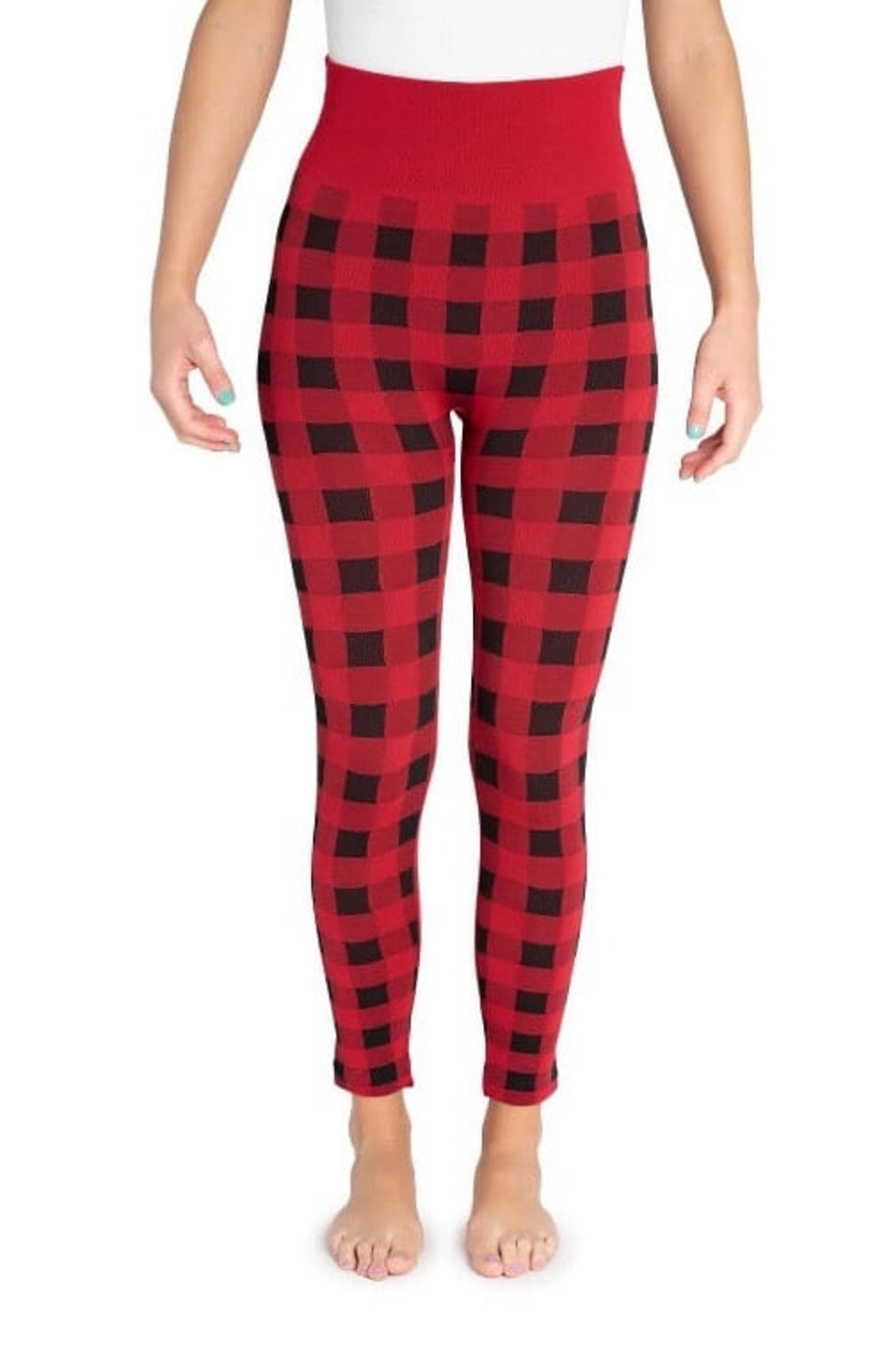 Women's MUK LUKS® Fleece Lined Leggings, Red Black Buffalo size M/L