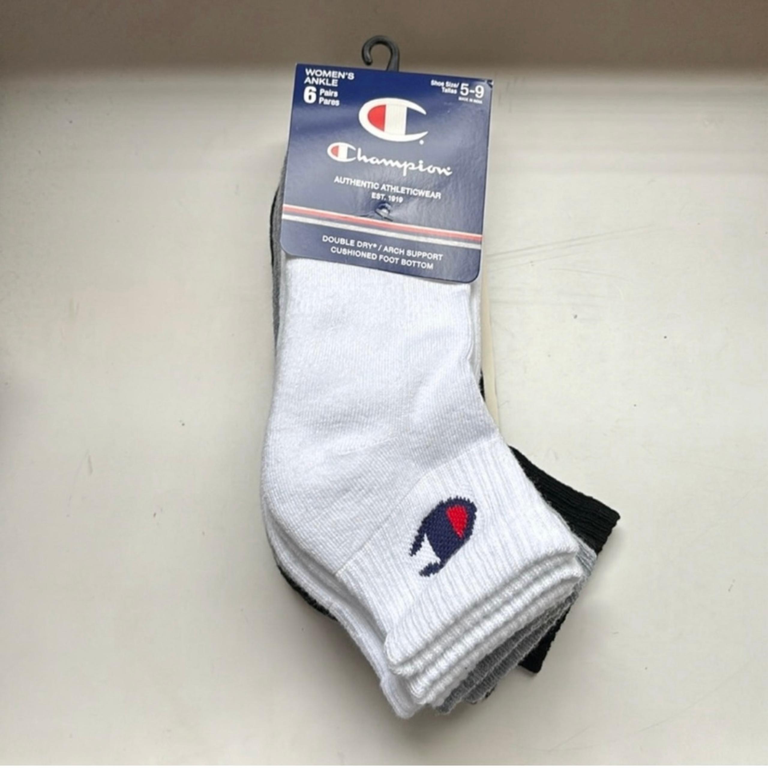 New Champion Socks Women’s 6 Pair Gray,Black & White Ankle Socks Athletic Casual