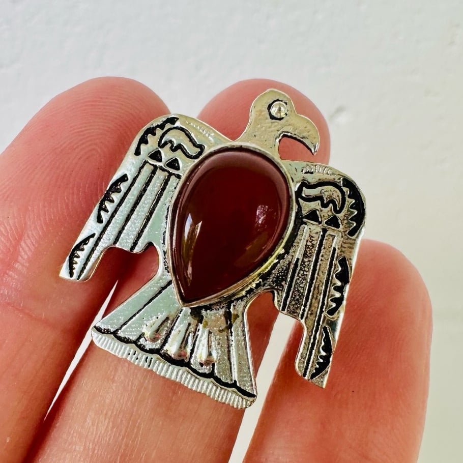Southwestern Sterling Silver 925 Teardrop Red Carnelian Gemstone Ring Size 7