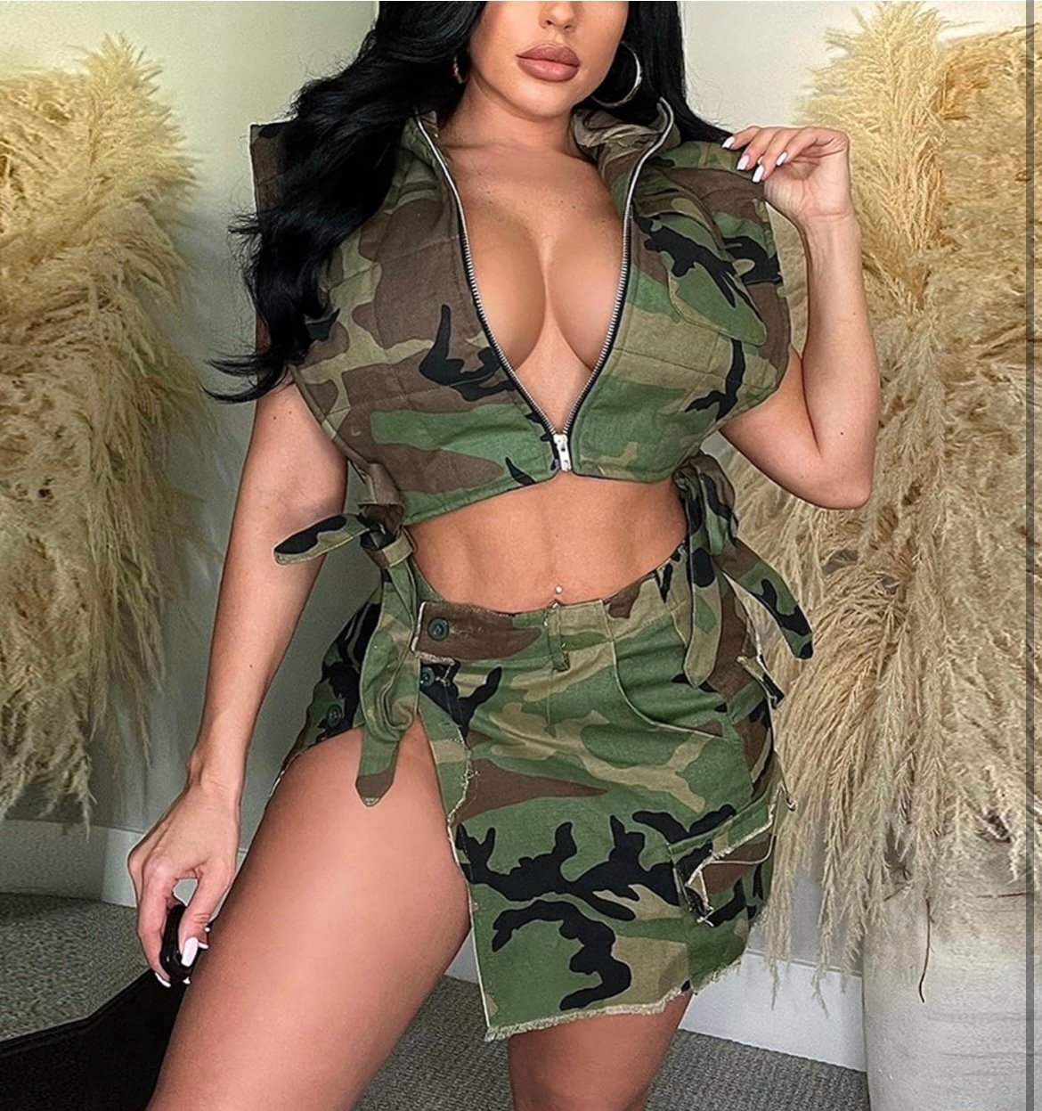 Camo Cropped Puffer Vest Sleeveless Hooded Padded Puffy Bubble Vests - US XXL