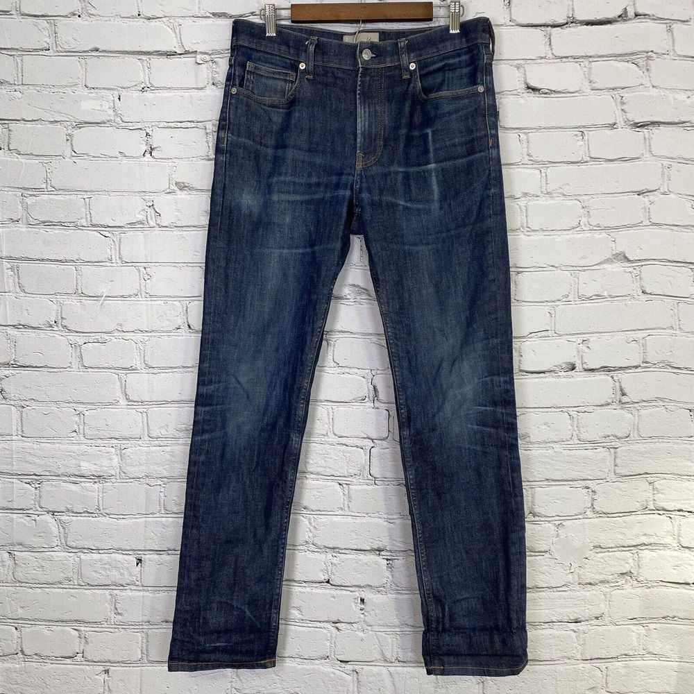 Everlane Mens The Slim Jean 32x32 Blue Denim Stretch Dark Wash Pocket Fade